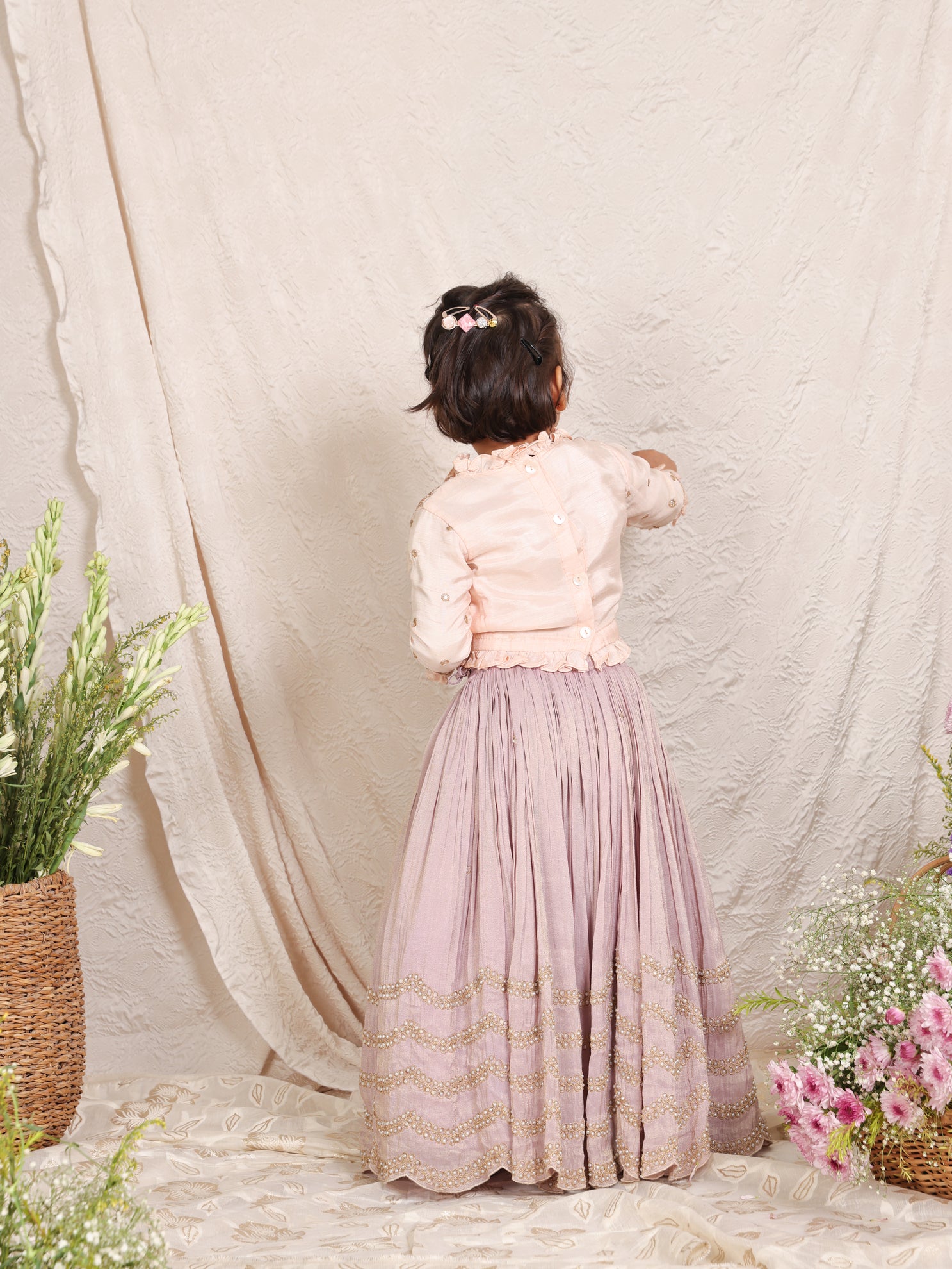 Pink Gota Top and Lavender Moti Line Ghaghra