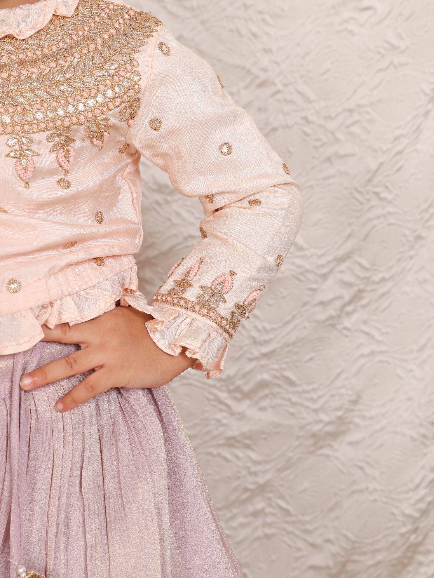 Pink Gota Top and Lavender Moti Line Ghaghra