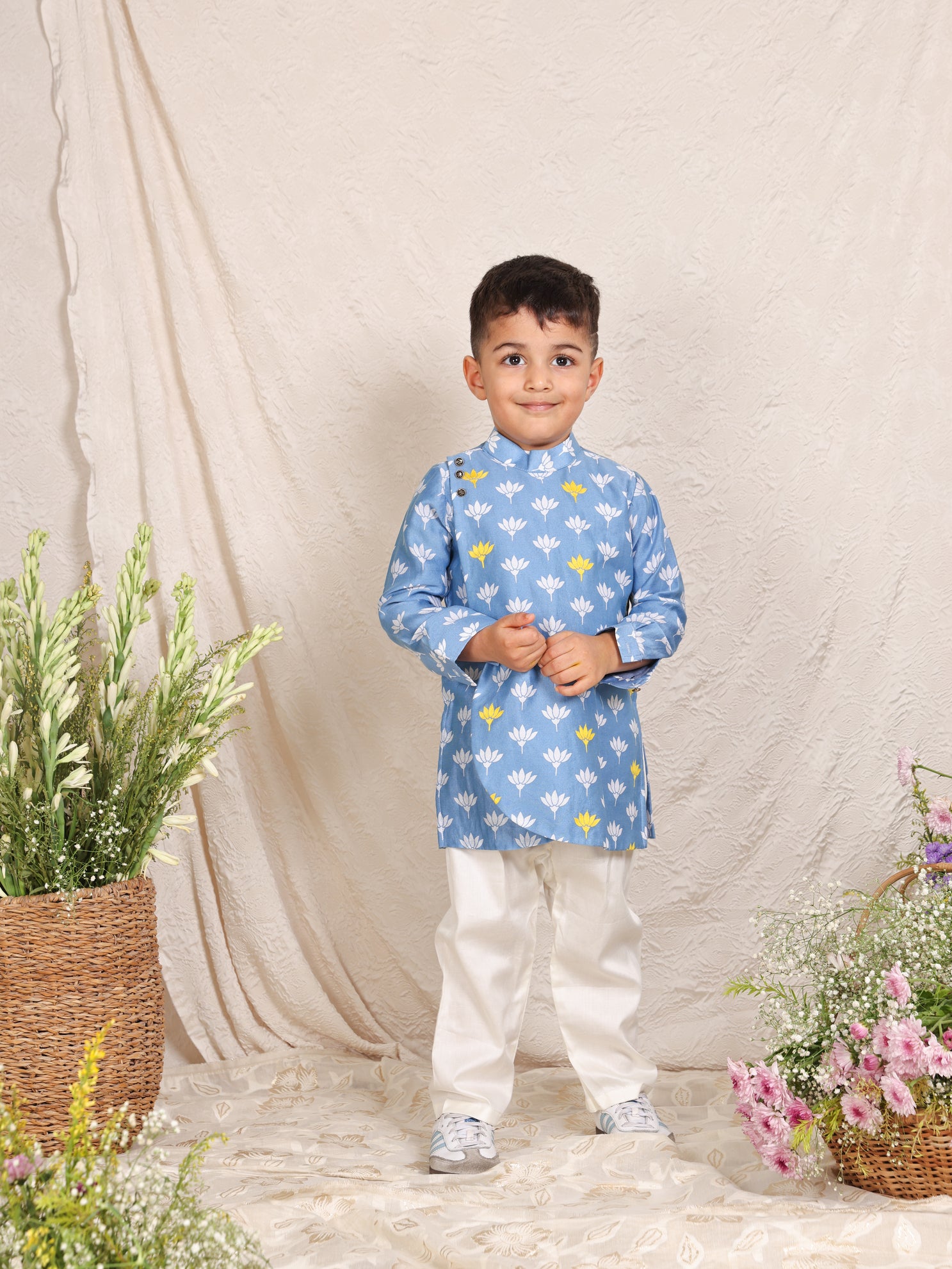 Blue Lotus Side Button Kurta And Pajama