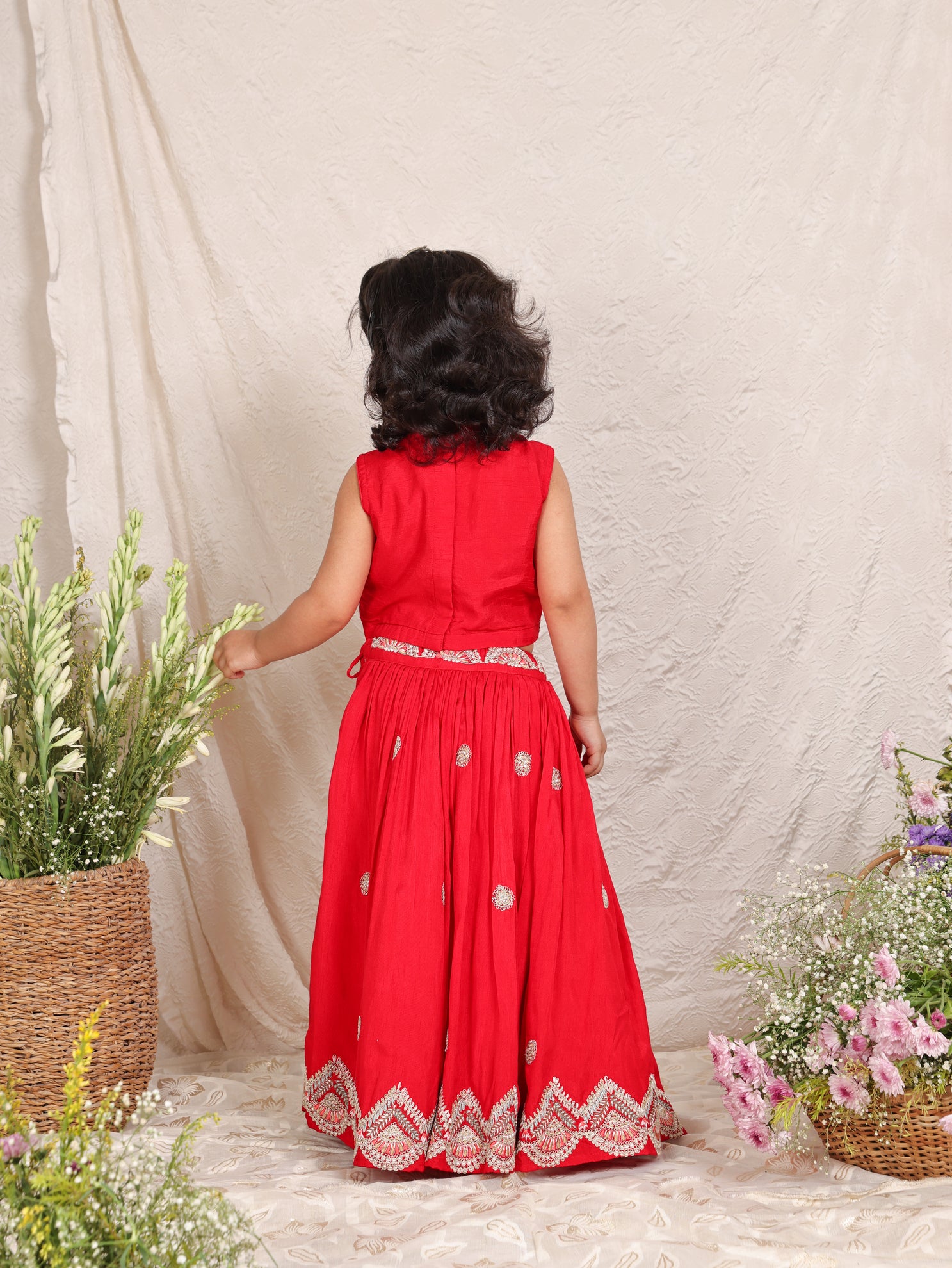 Beautiful Thread and Zari Embroidered Red Ghaghra and Blouse