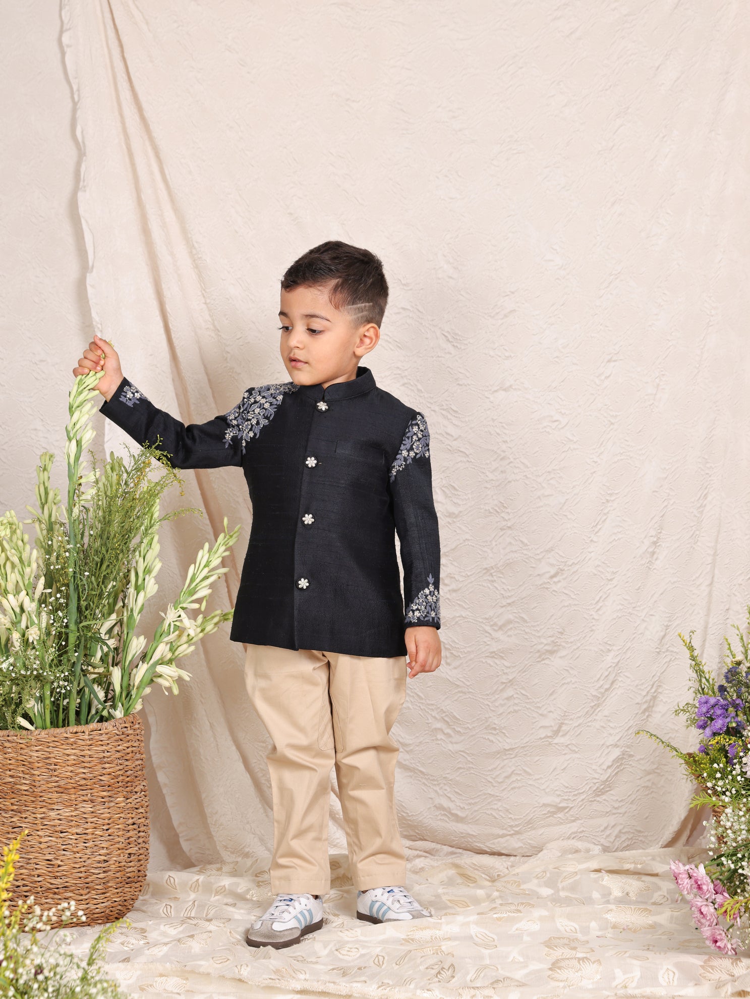 Thread and Zari Embroidered Black Sherwani with Jodhpuri Pants