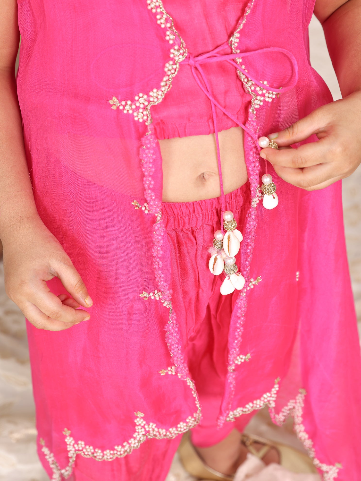 Pearl Embellished Hot Pink Cape Set