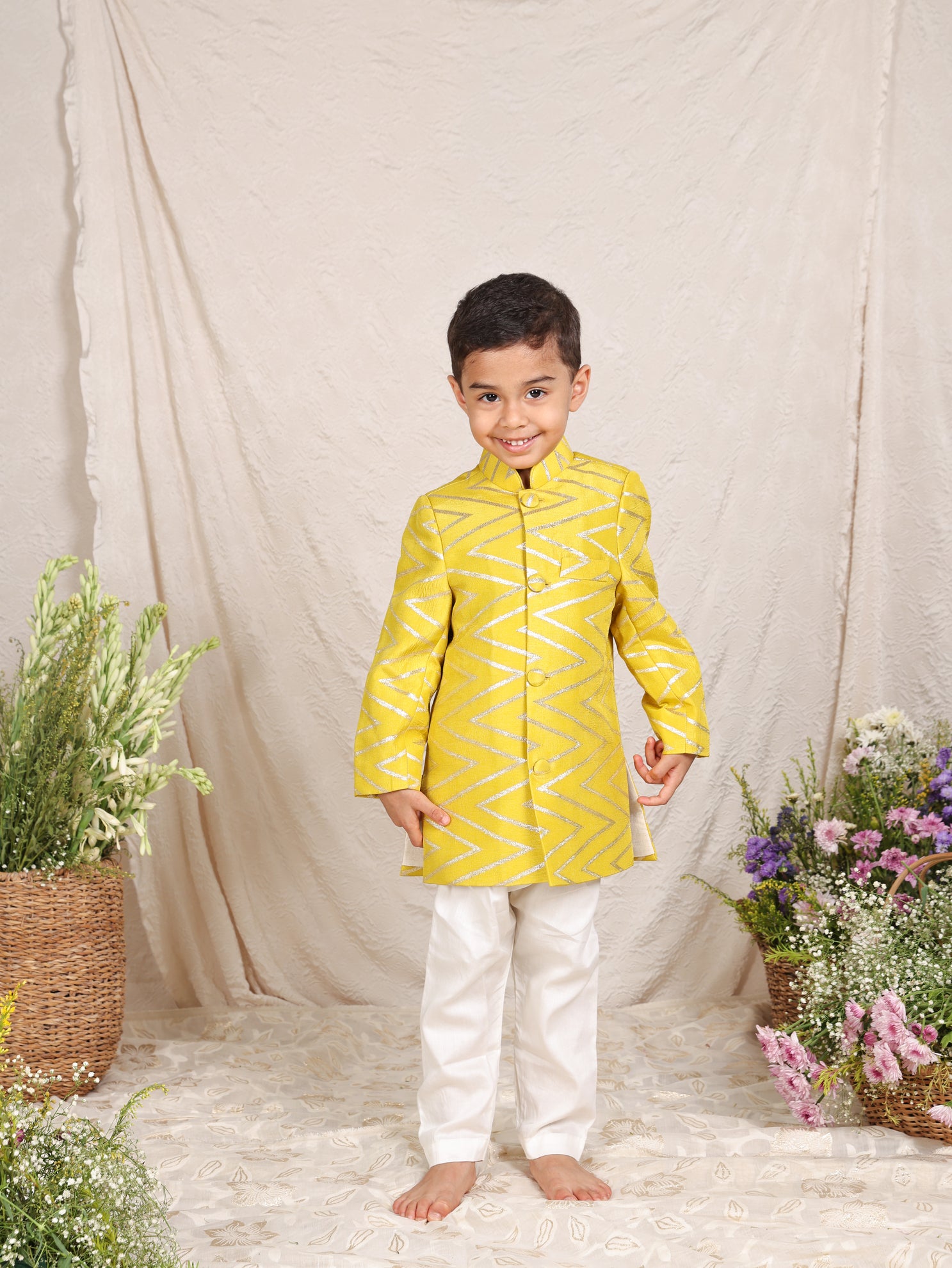 Lime Green Savron Sherwani Set