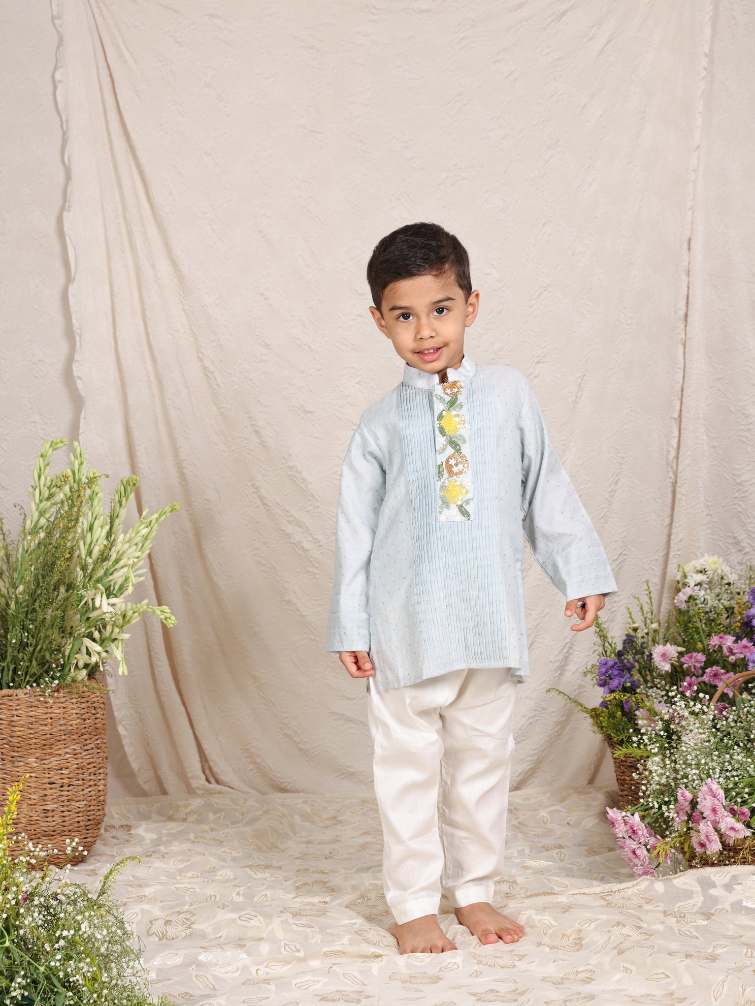 Powder Blue Dot Brocade Sequins Embroidered Kurta and Pant
