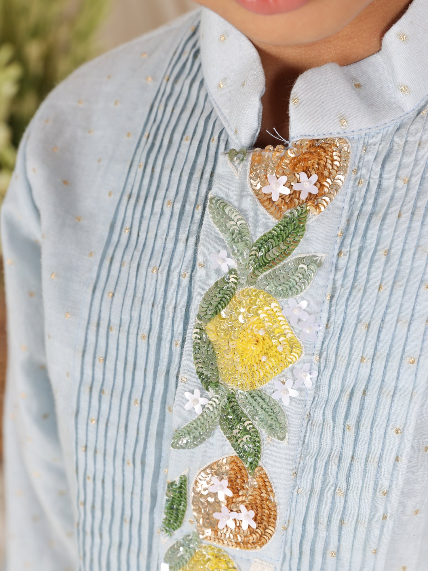 Powder Blue Dot Brocade Sequins Embroidered Kurta and Pant
