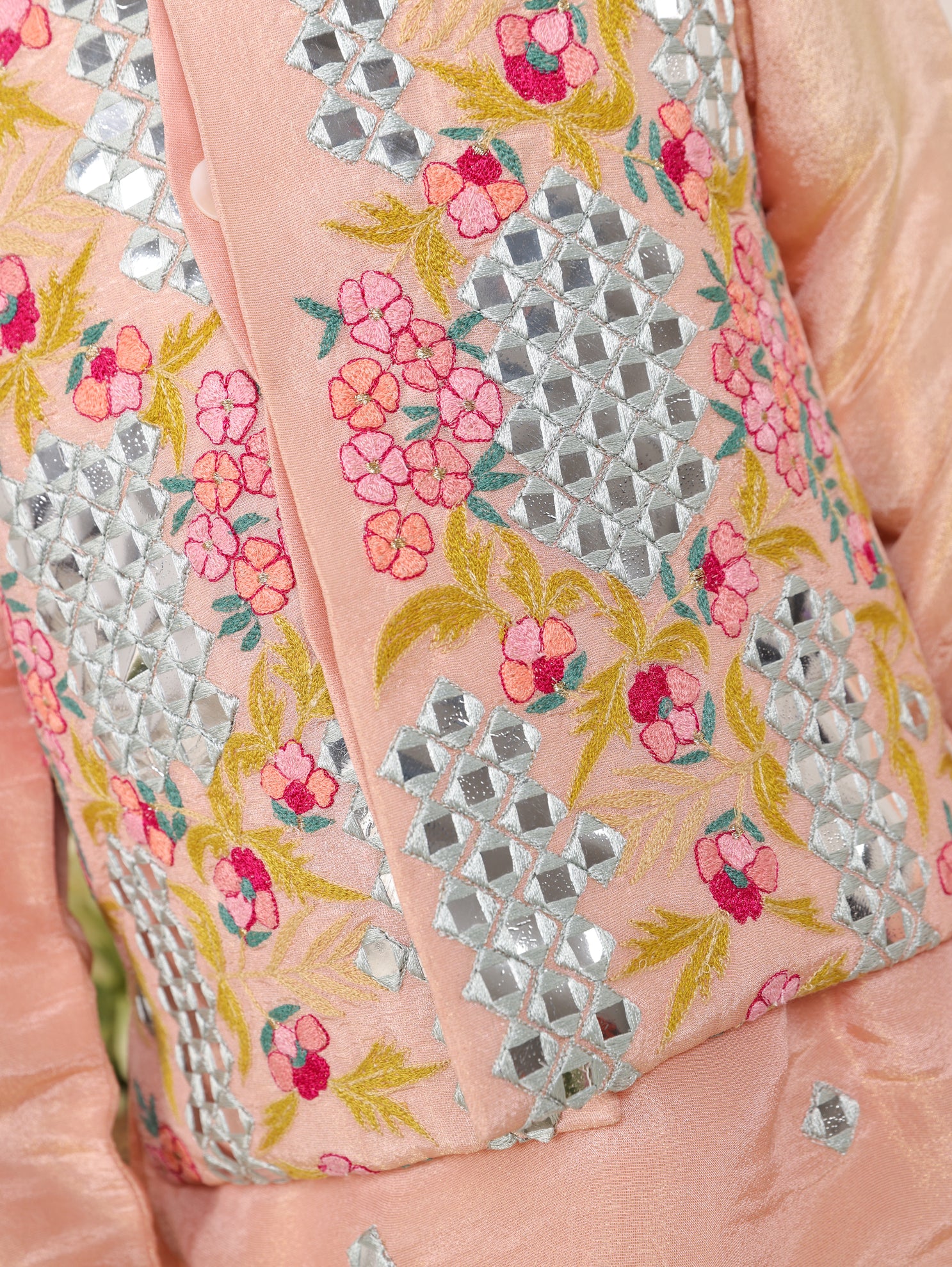 Pink Faux Mirror Nehru Jacket Set