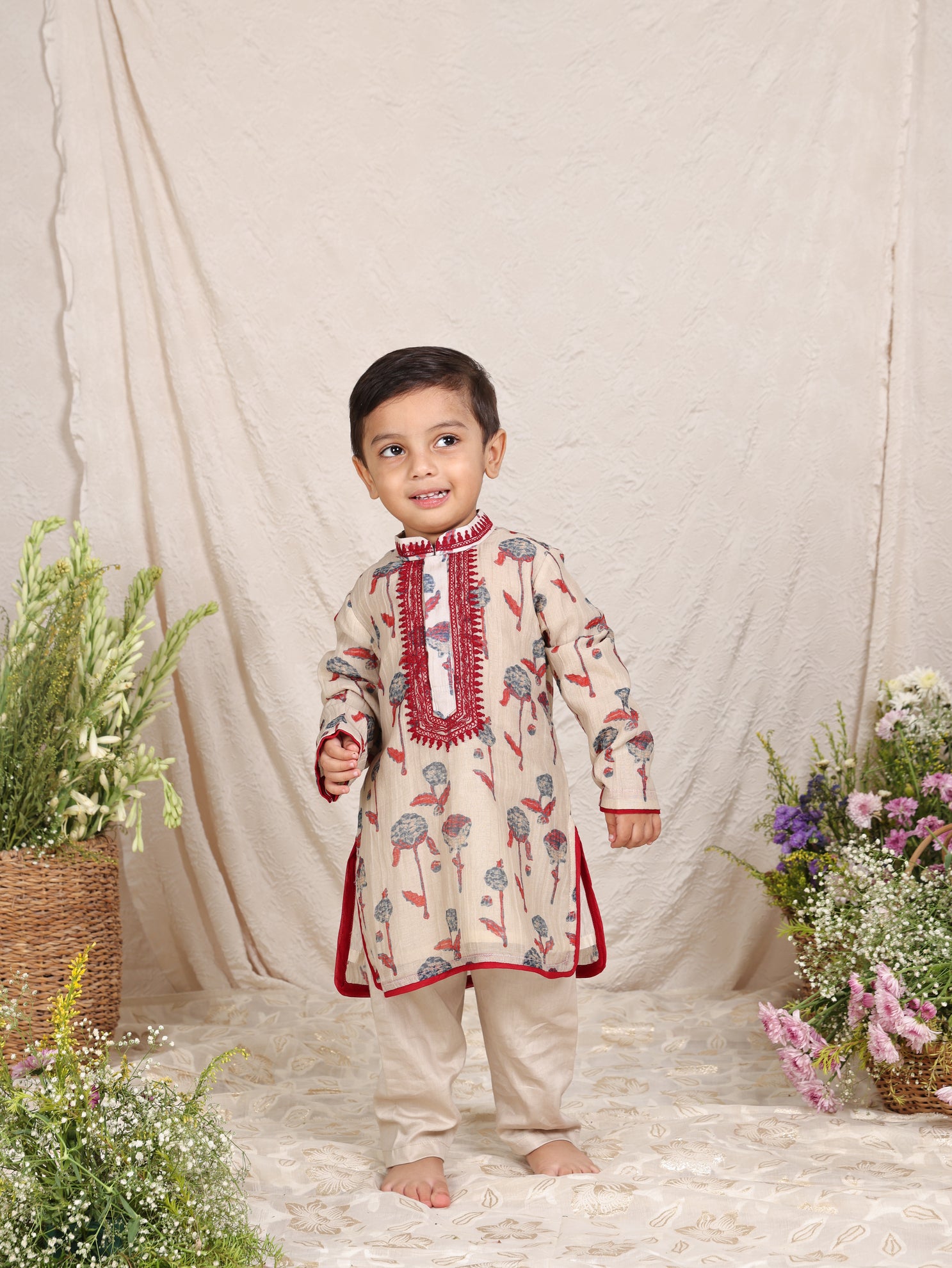 Floral Printed Chanderi Kurta and Pant