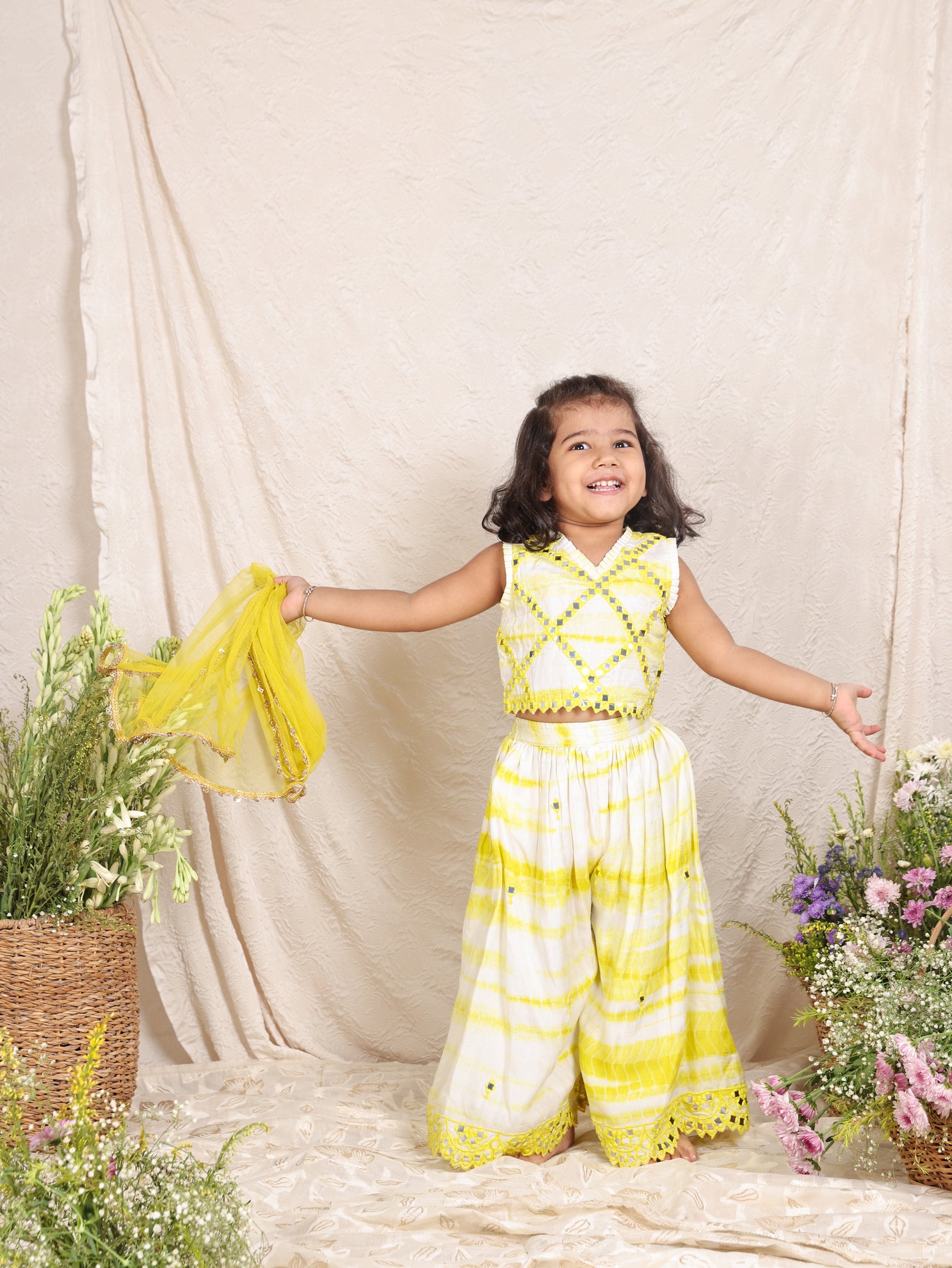 Mirror Worked Shiboree Top and  Flare Pant With Dupatta