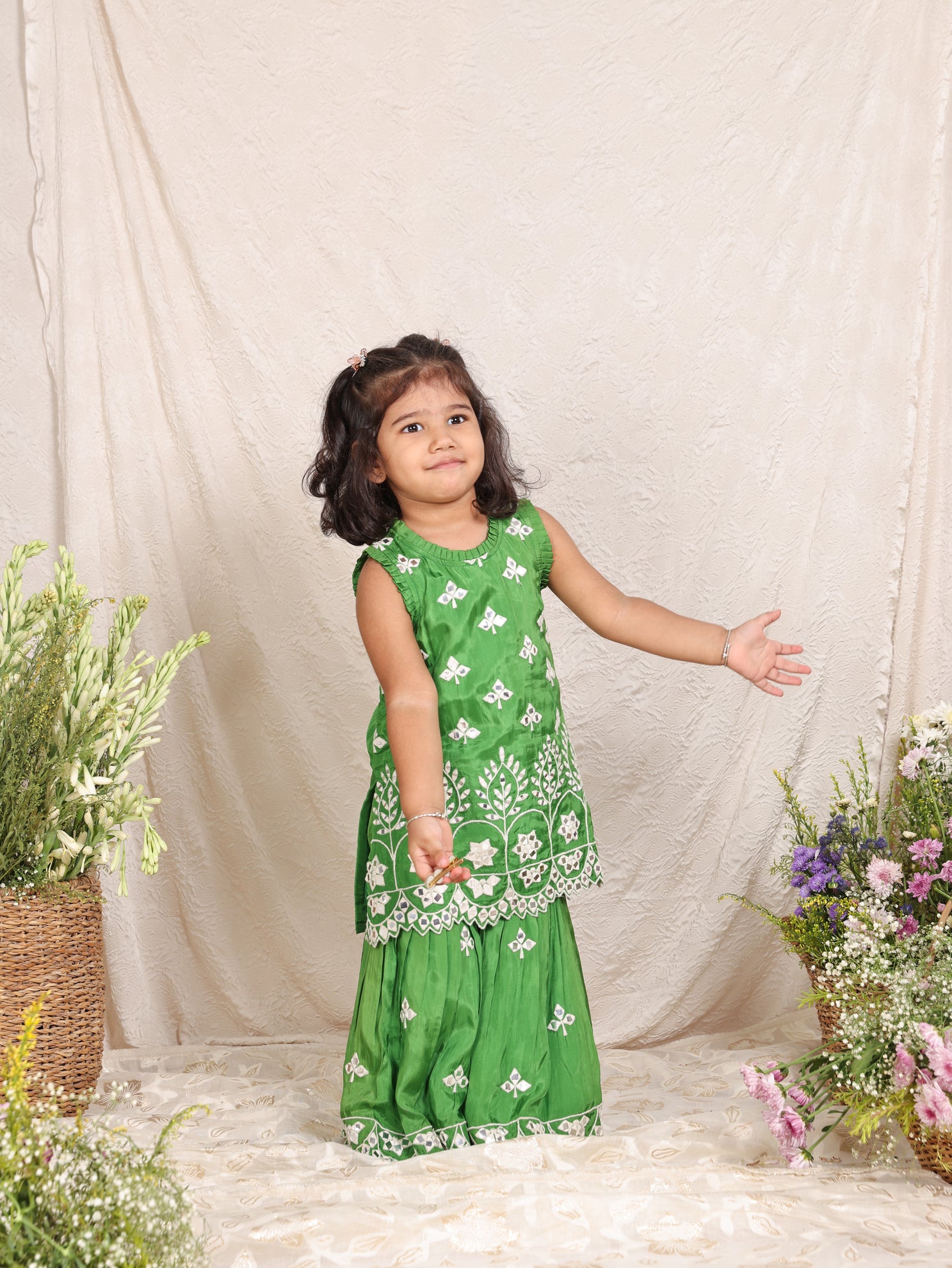 Green Mirror Kurta And Sharara
