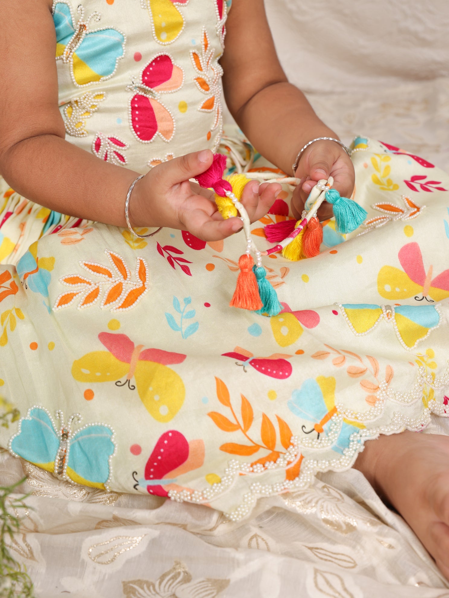 Butterfly Printed Halter neck Top and Ghagara with Dupatta
