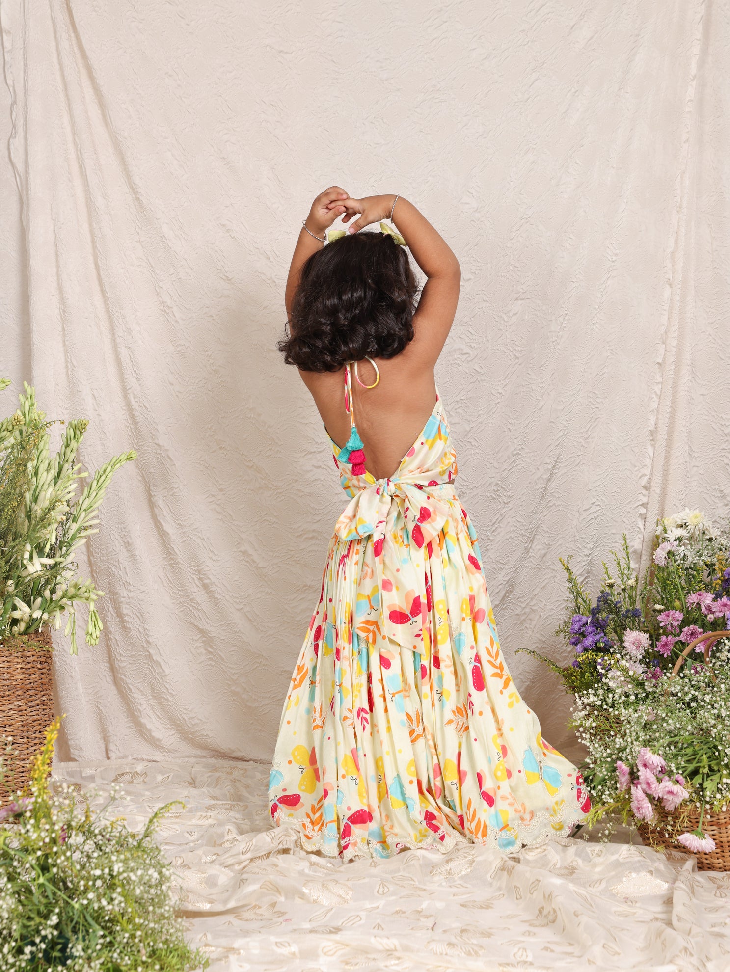 Butterfly Printed Halter neck Top and Ghagara with Dupatta