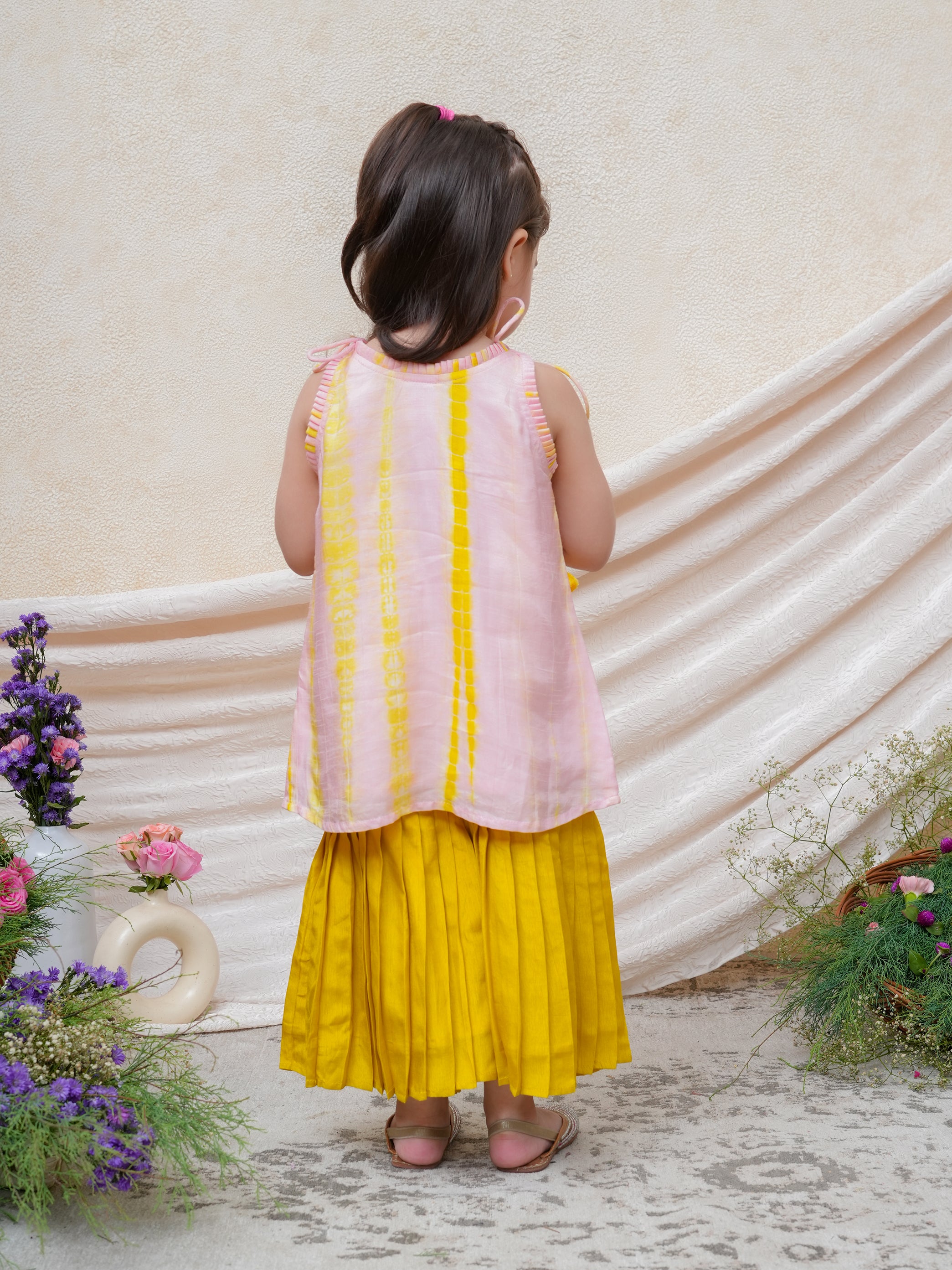 Pink and Lime Green Shiboree Hearts Embroidered Kurta and Sharara