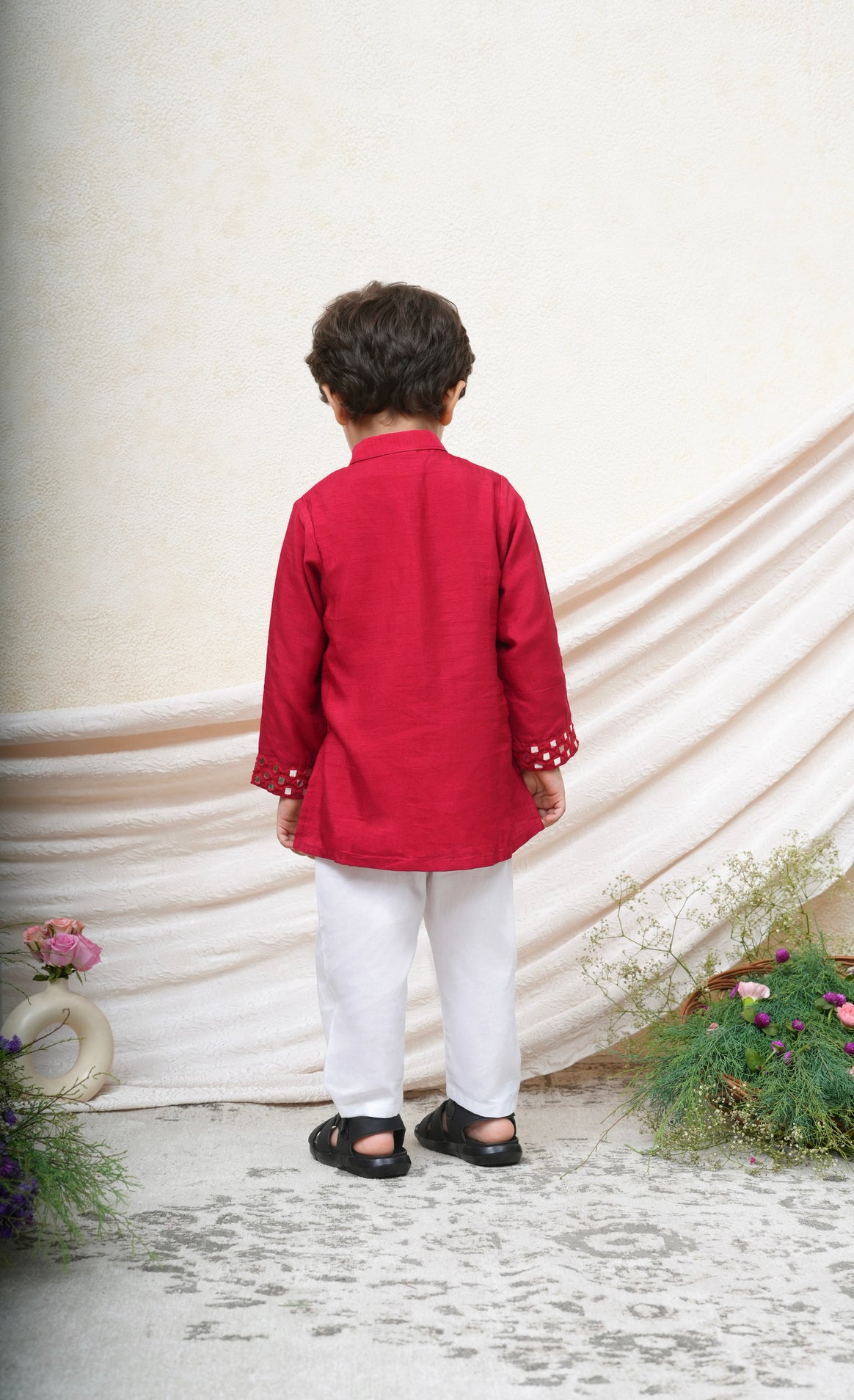 Mirror Enbroidered Red Kurta and Pant