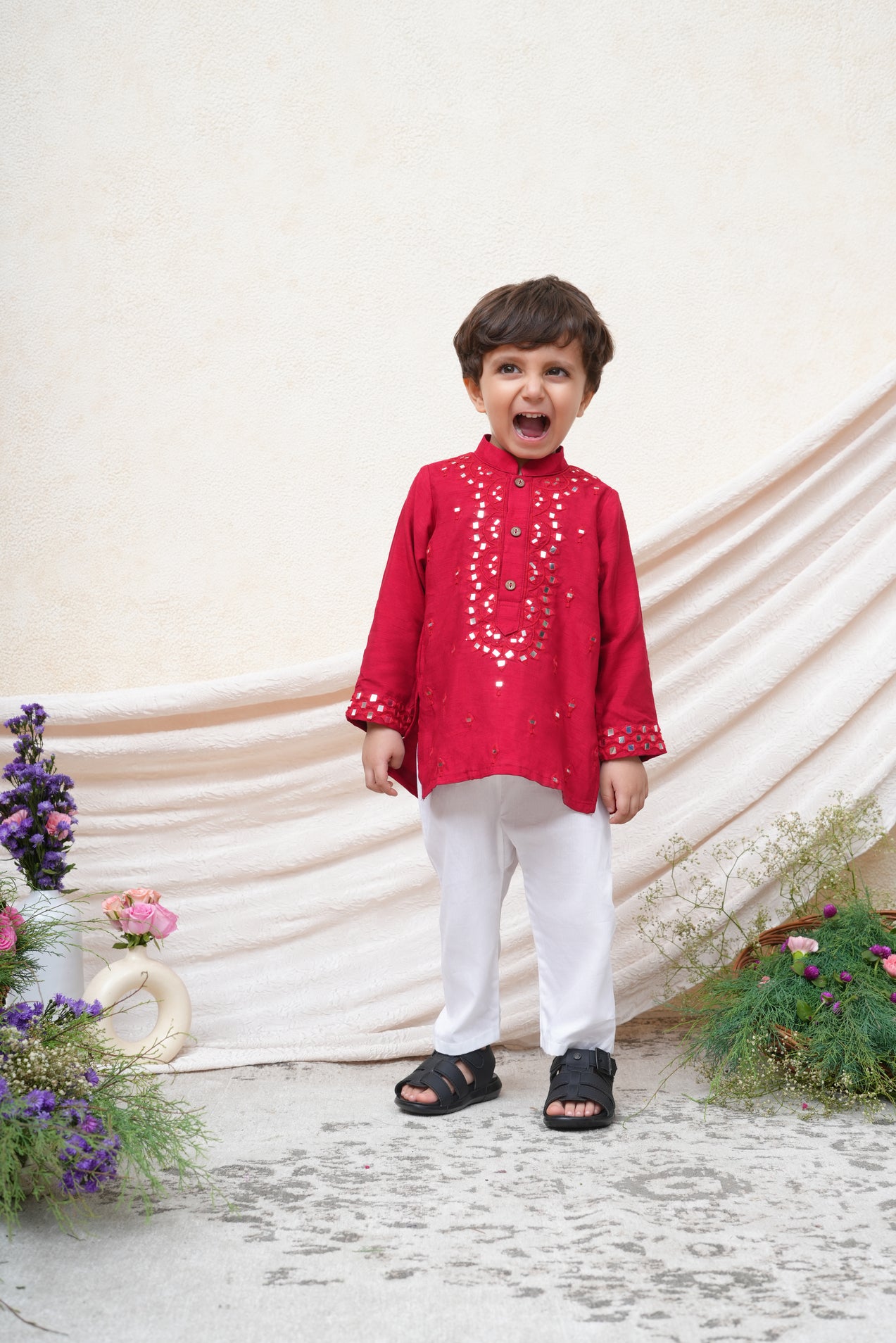 Mirror Enbroidered Red Kurta and Pant