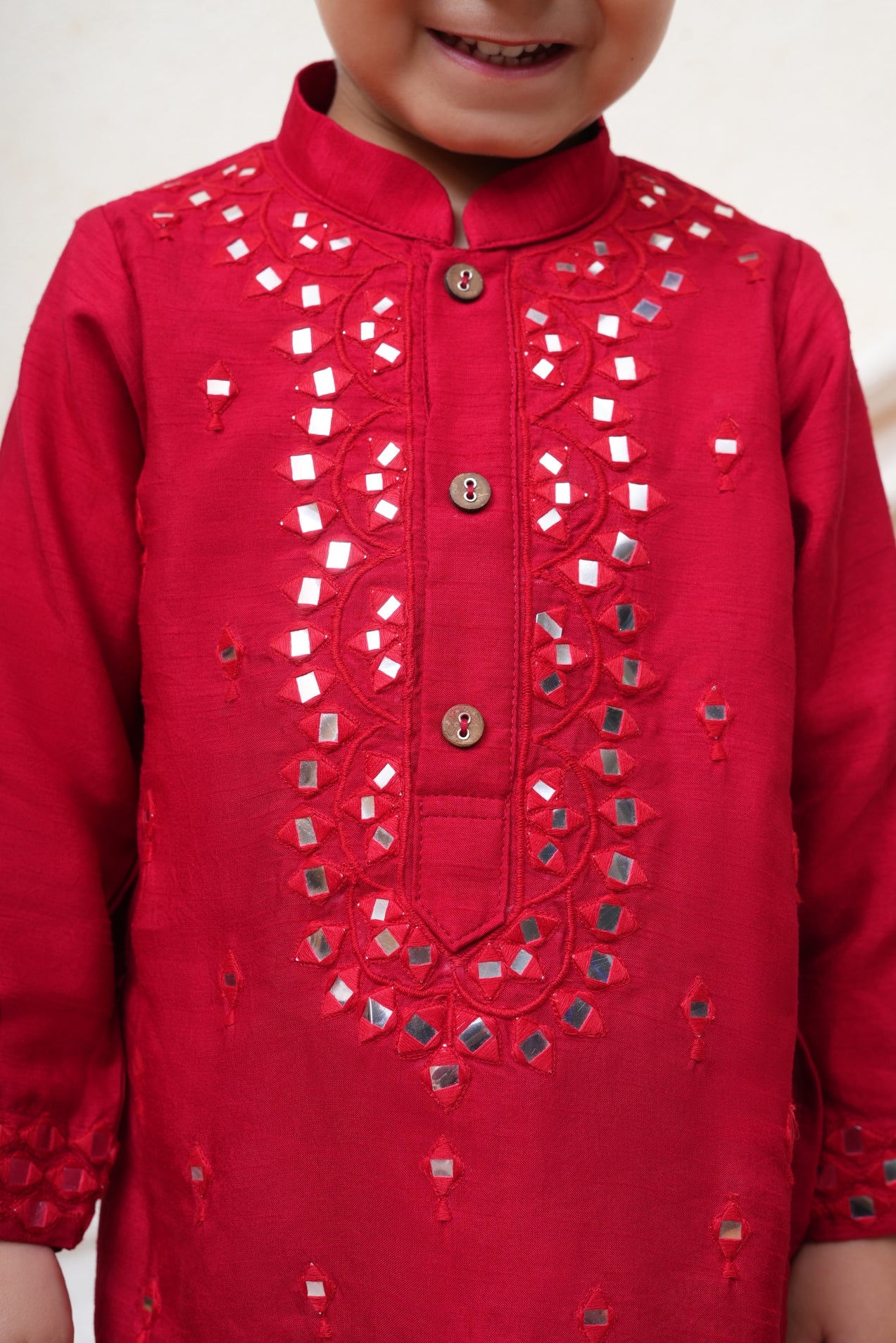 Mirror Enbroidered Red Kurta and Pant
