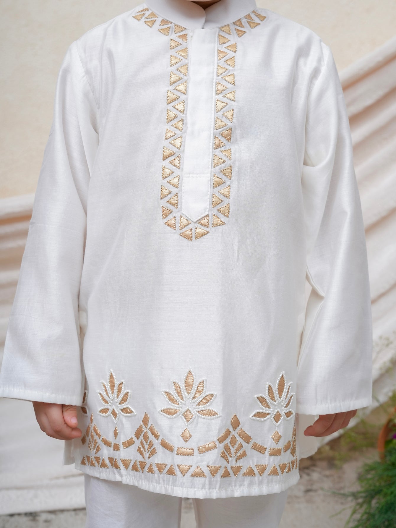 Gota Lotus Embroidered Off White Kurta and Pant