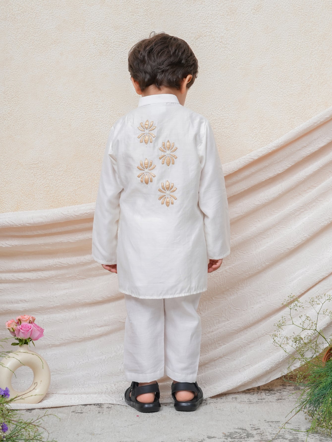 Gota Lotus Embroidered Off White Kurta and Pant