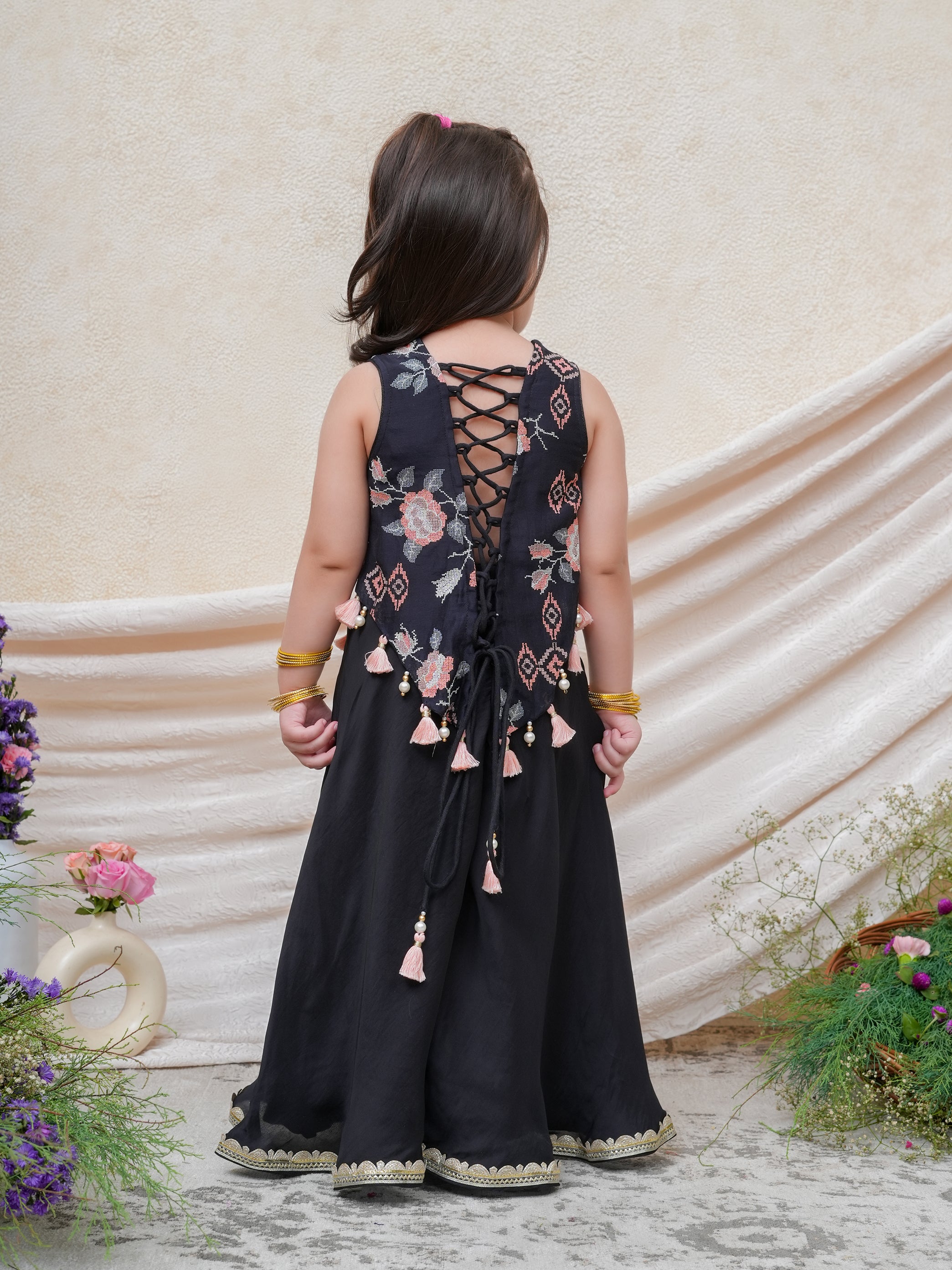 Black Crosstitch Top and Flare Pant