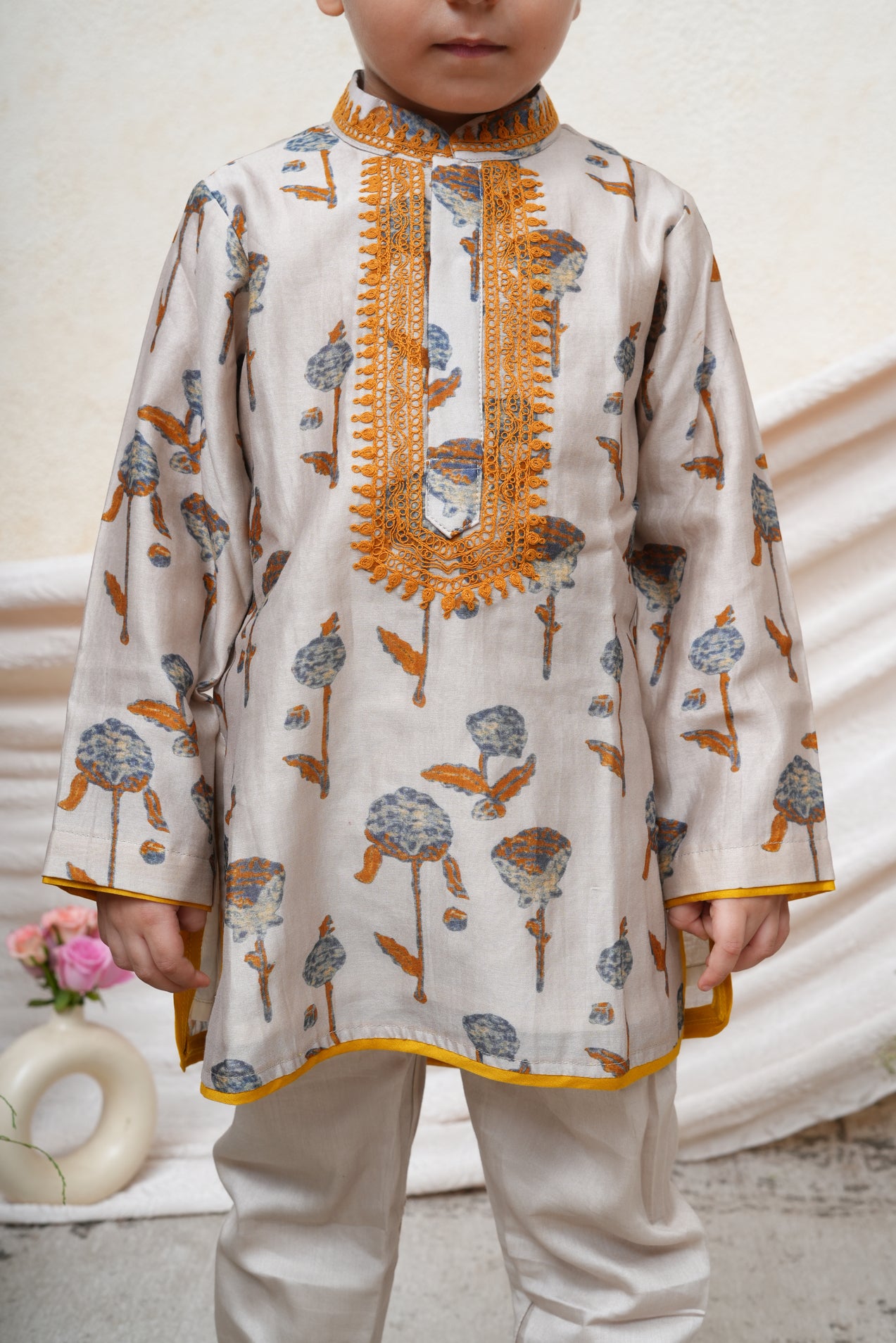 Floral Printed Chanderi Kurta and Pant