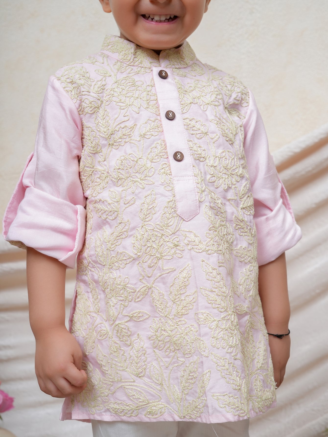 Cord Thread Embroidered Candy Pink Kurta and Pant