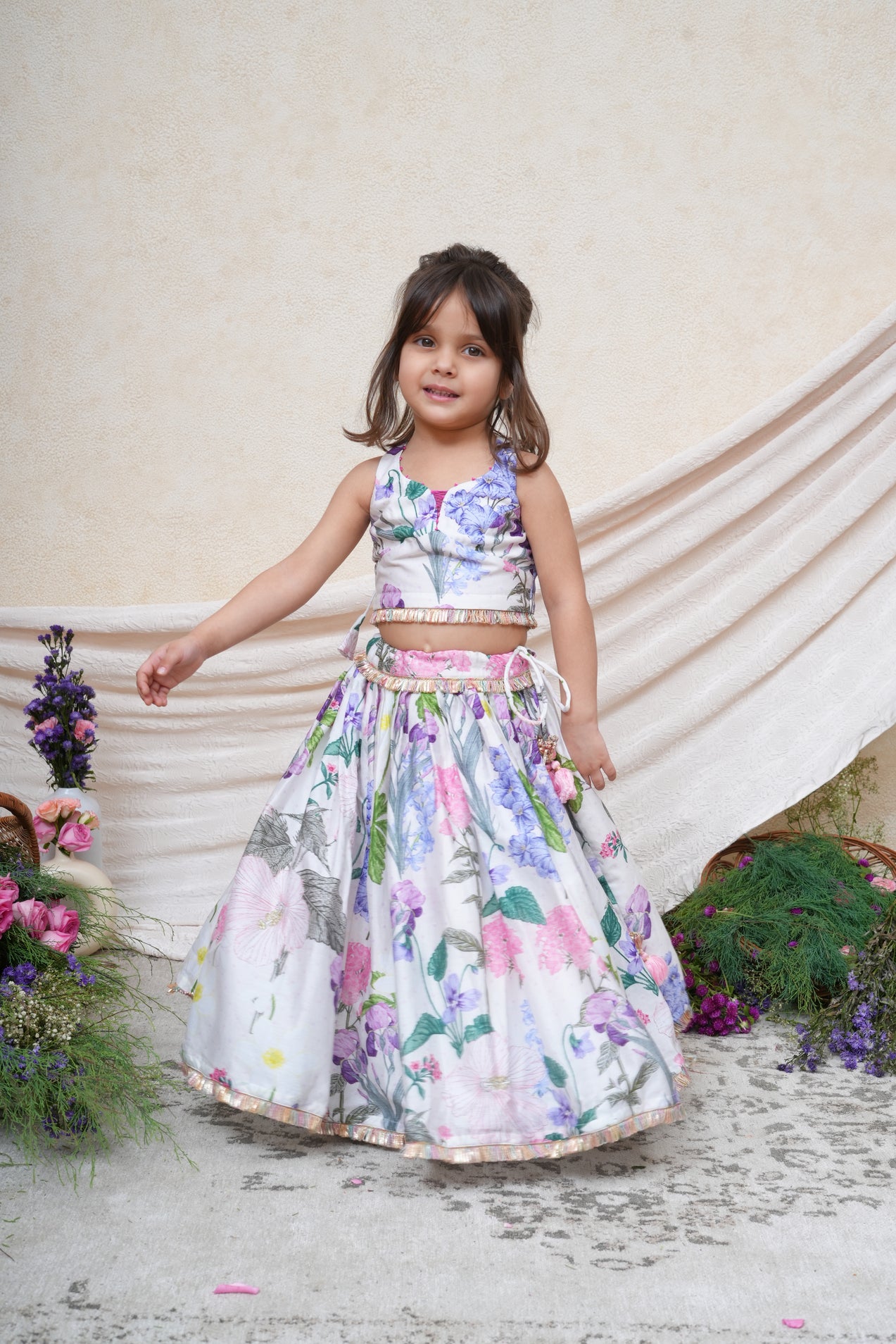 Floral Printed Lace Detailed Ghaghra and Blouse