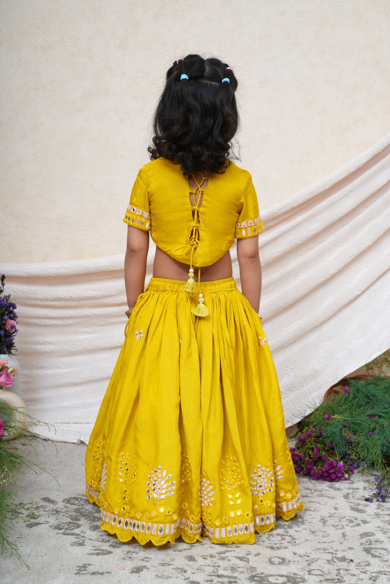 Lime Green Mirror Embroidered Ghaghra and Blouse