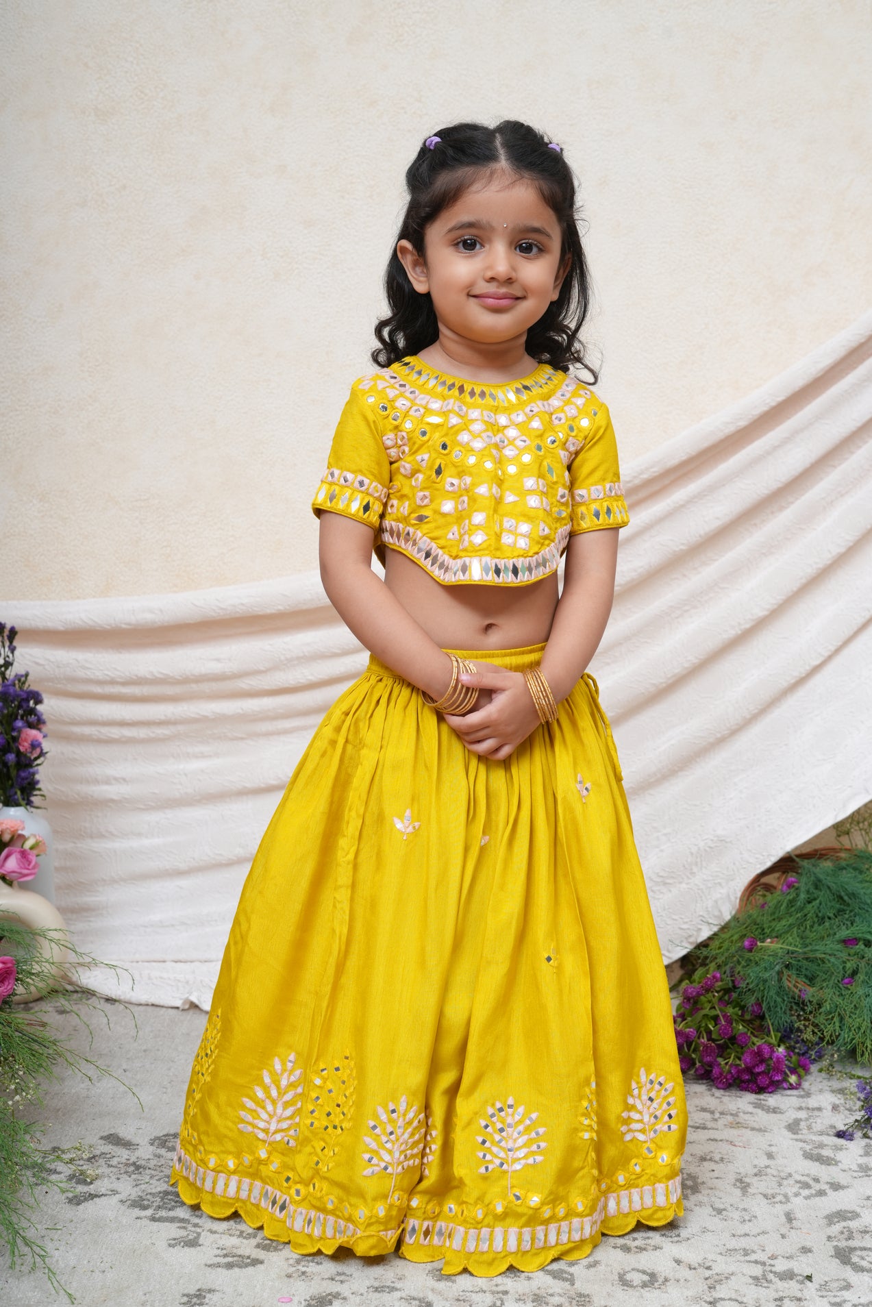Lime Green Mirror Embroidered Ghaghra and Blouse