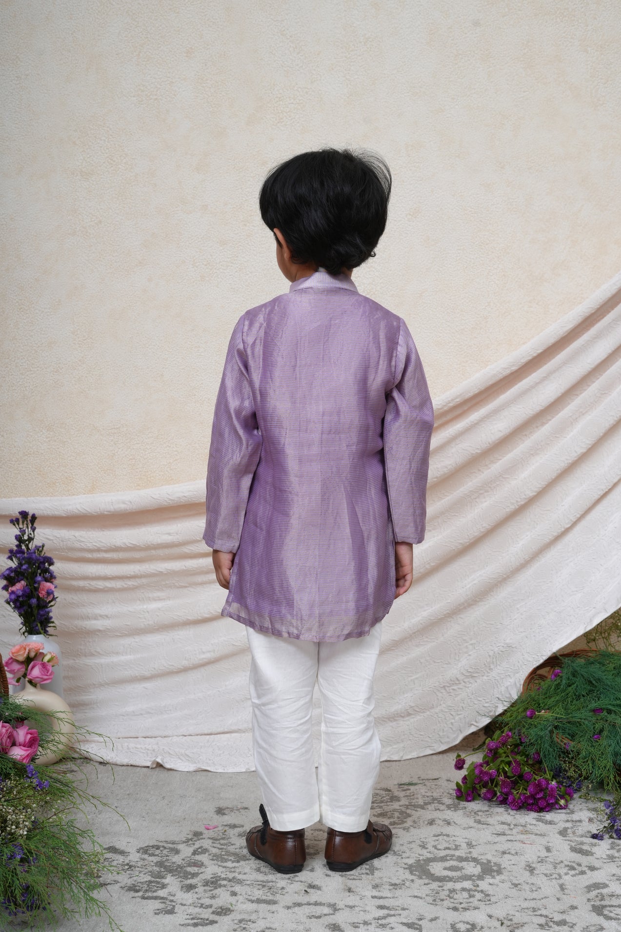 Flamingo Embroidered Lavender Tissue Kurta and Pant