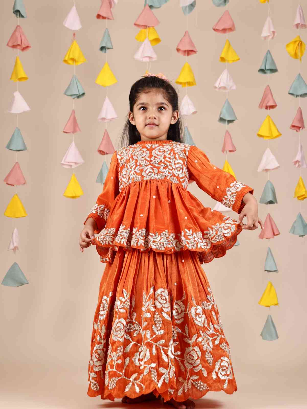 Orange Rose Moti Gota peplum and lehenga