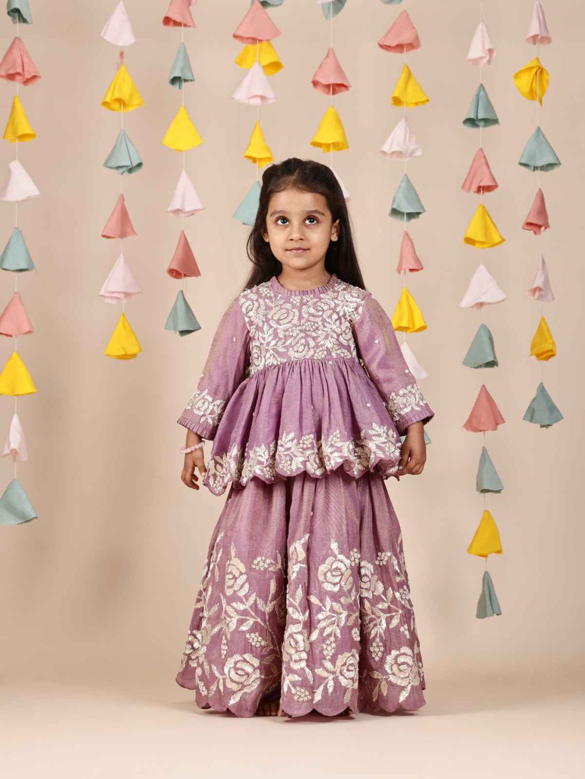 Lavender Rose Moti Gota peplum and lehenga