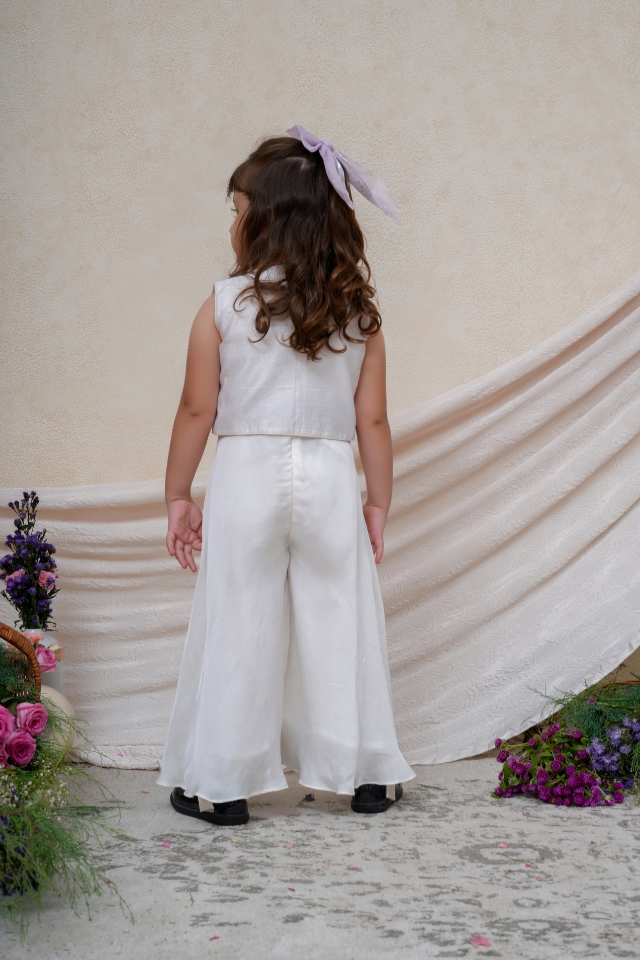 Off White Jumpsuit with Delicate Thread Embroidered Jacket