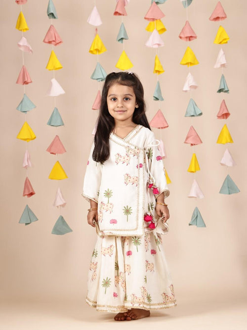 Cream Cow Angrakha and Flare Pants - RTS