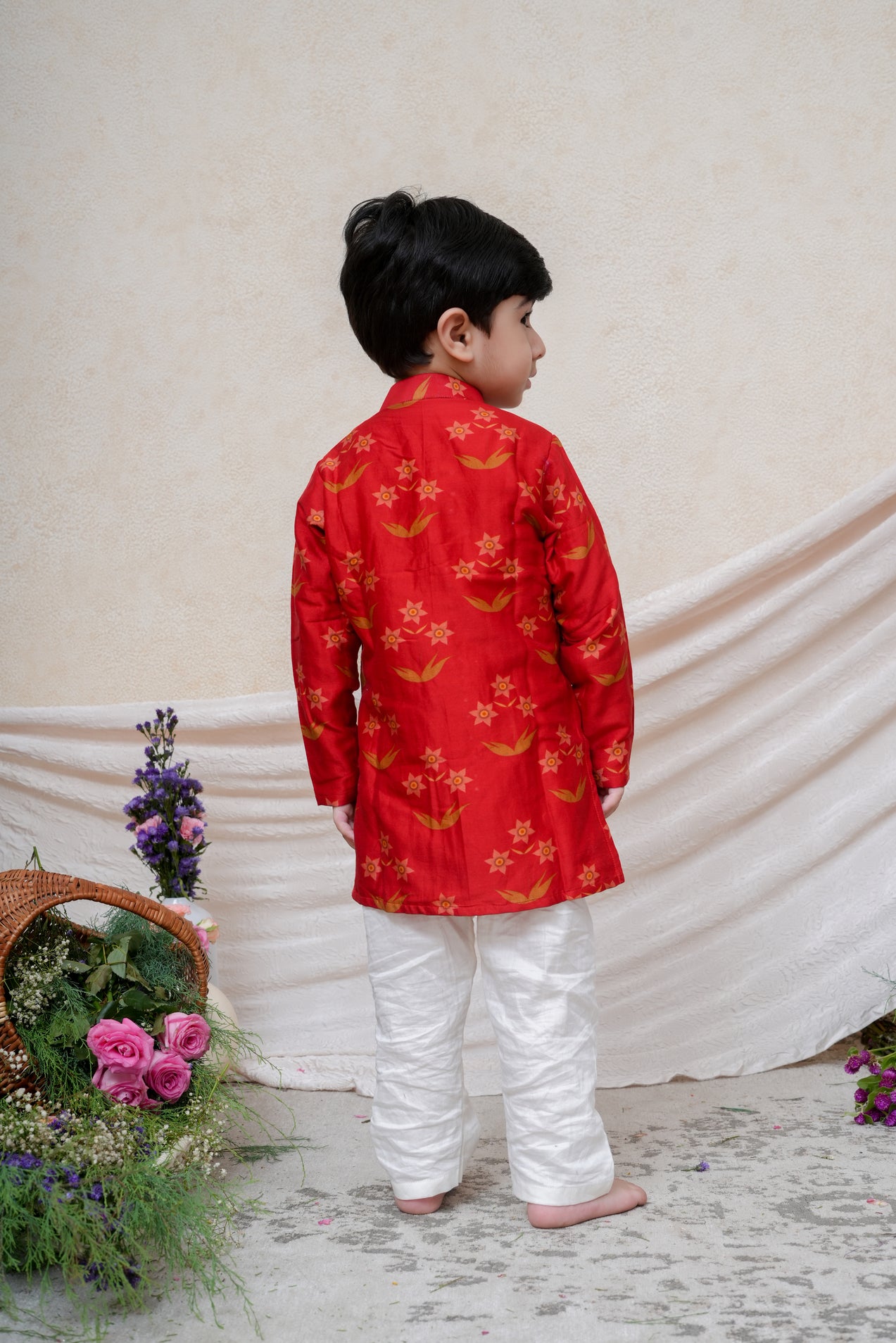 Red Chanderi Floral Printed Kurta and Pant