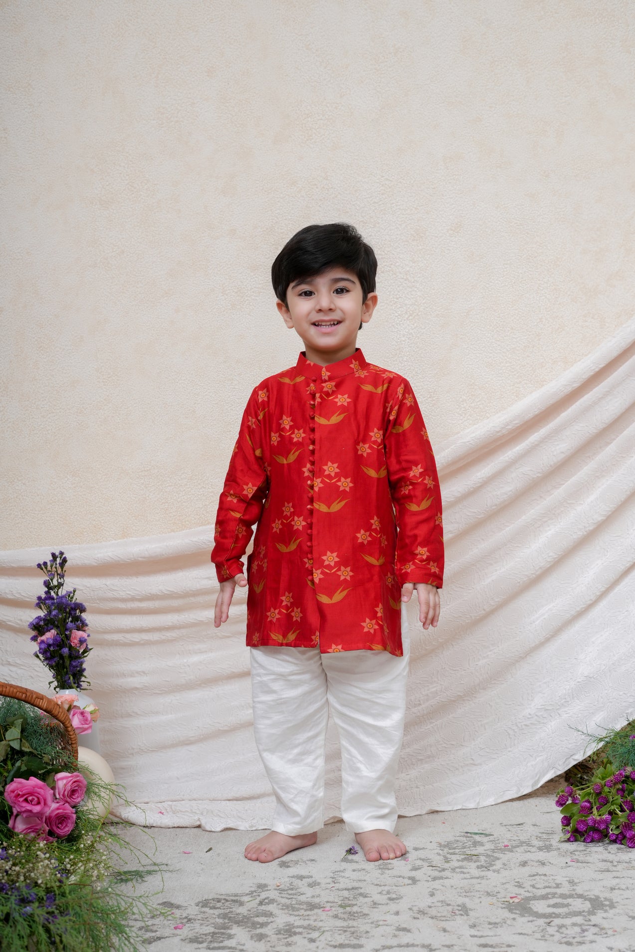 Red Chanderi Floral Printed Kurta and Pant