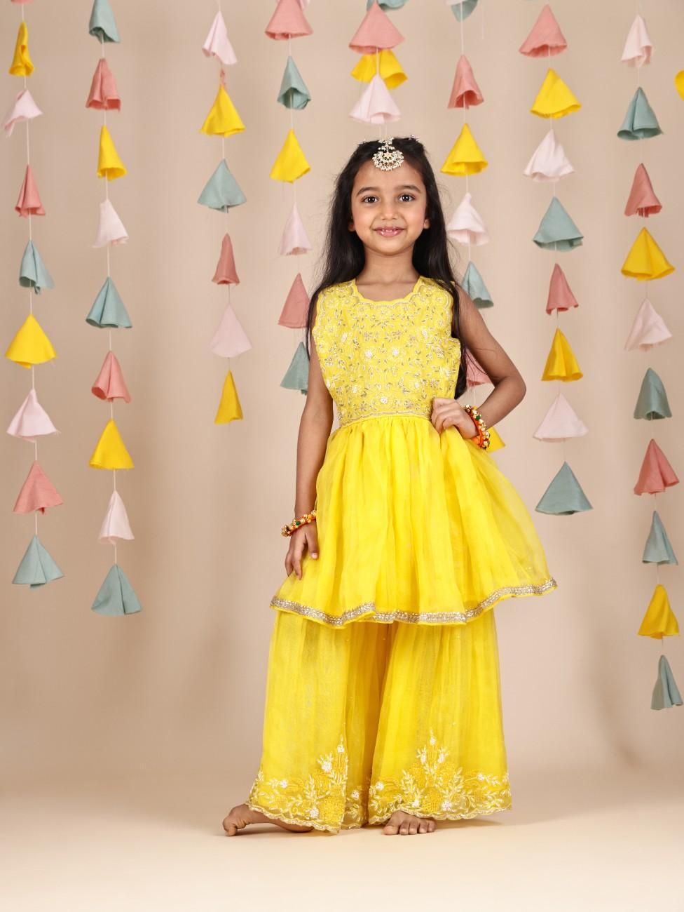 Sunshine Yellow Heavy Embroidered Peplum and Sharara