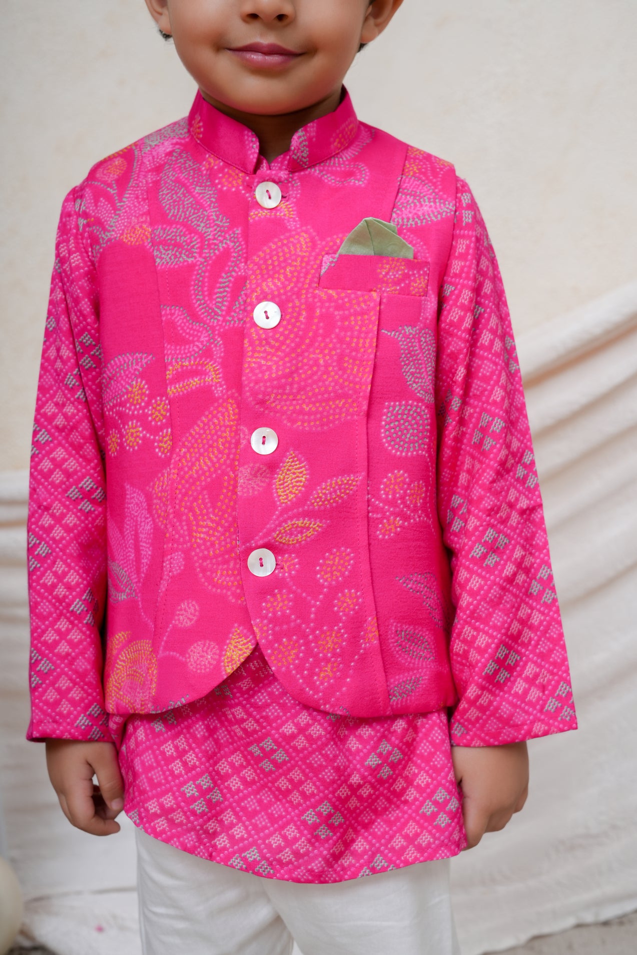 Floral Printed Pink Nehru Jacket Set
