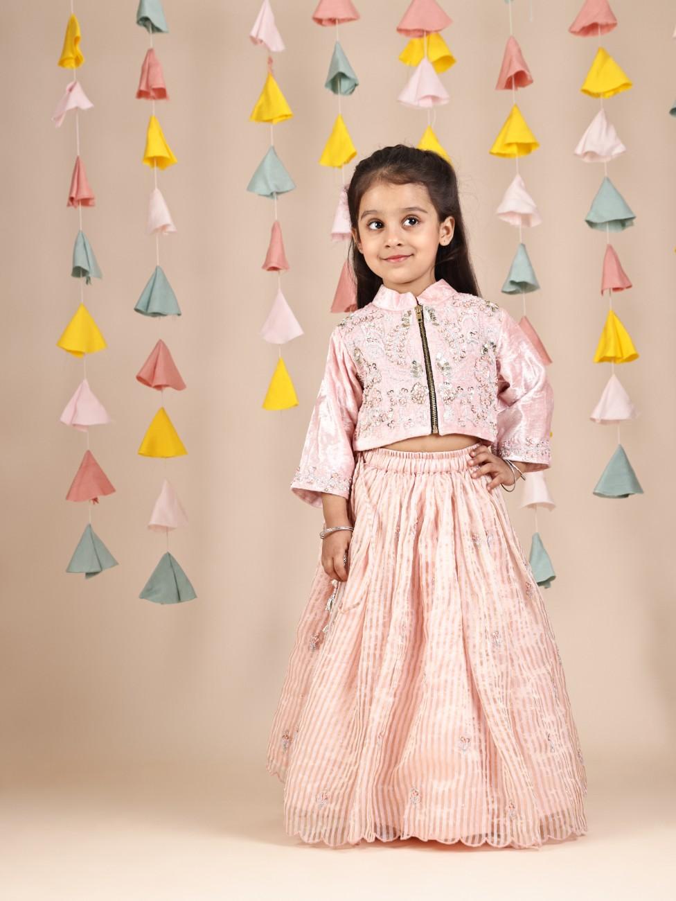 Thread Embroidered Velvet Top And Lehenga