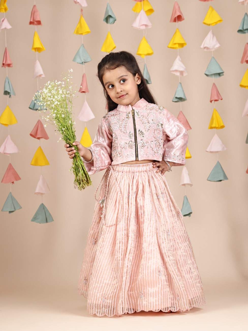 Thread Embroidered Velvet Top And Lehenga