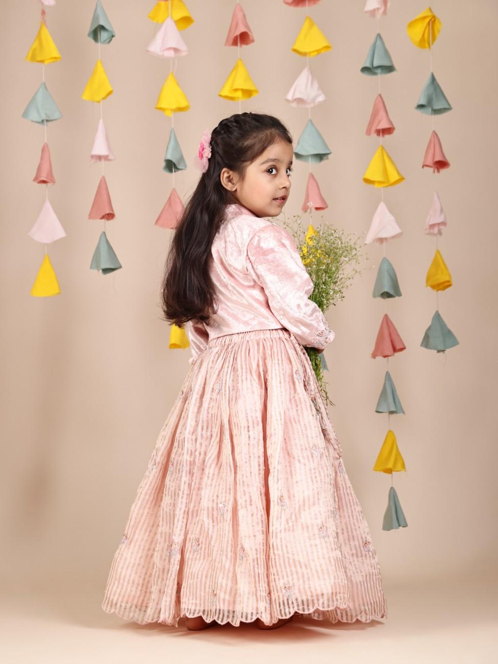 Thread Embroidered Velvet Top And Lehenga