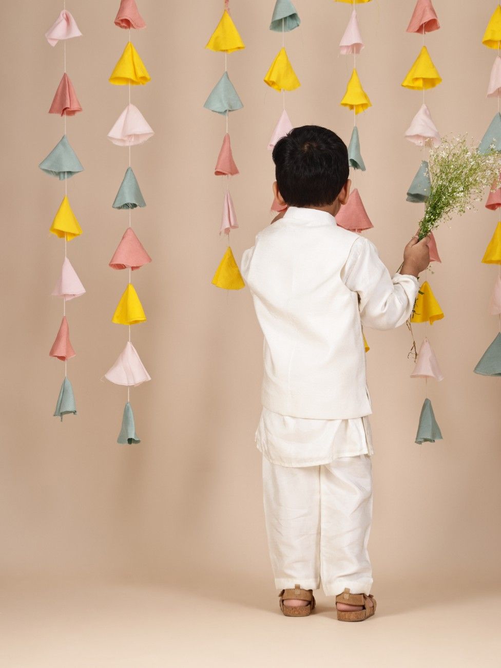 Lace Embroidered Off White Jacket with Kurta and Pant