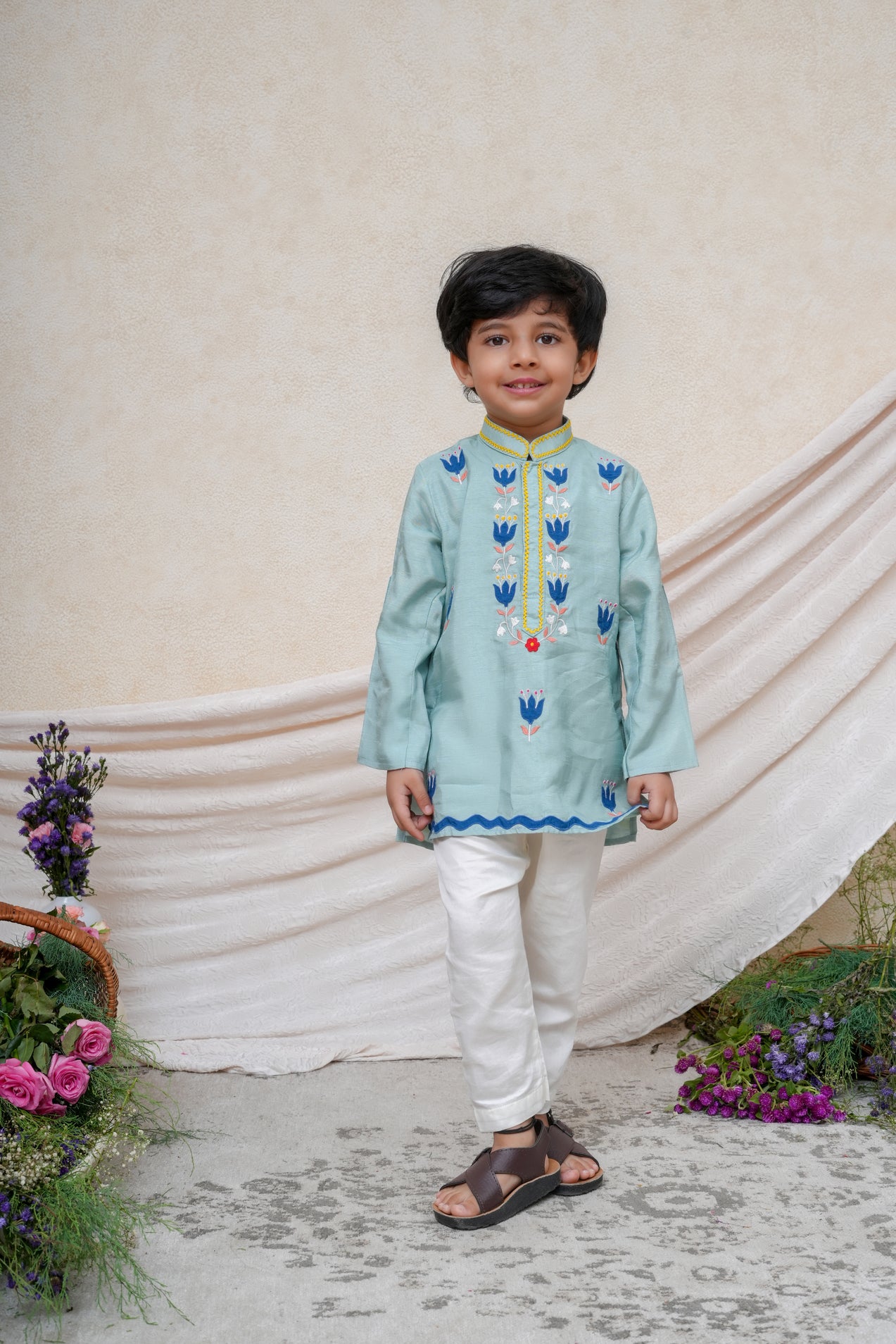Thread Embroidered Mint Kurta and Pant