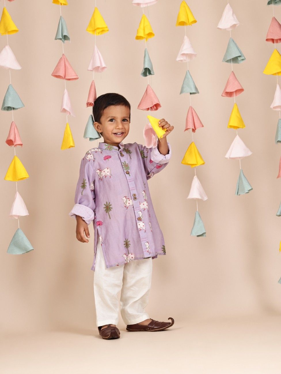 Lavender Cow Printed Kurta and Pant