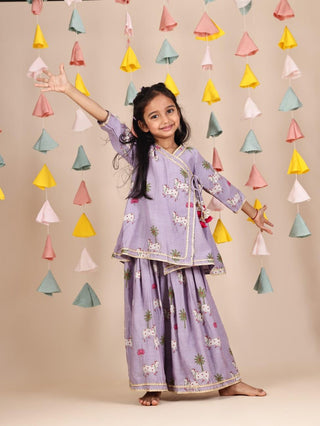 Lavendar Angarkha Cow Kurta and Flare Pants