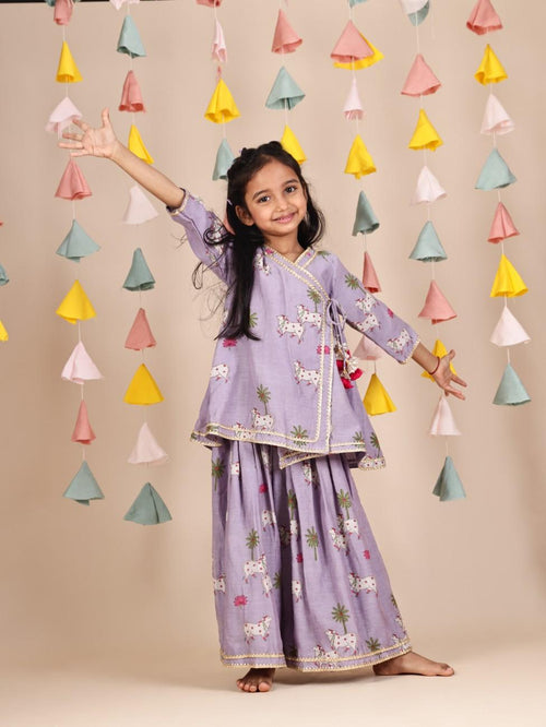 Lavendar Angarkha Cow Kurta and Flare Pants
