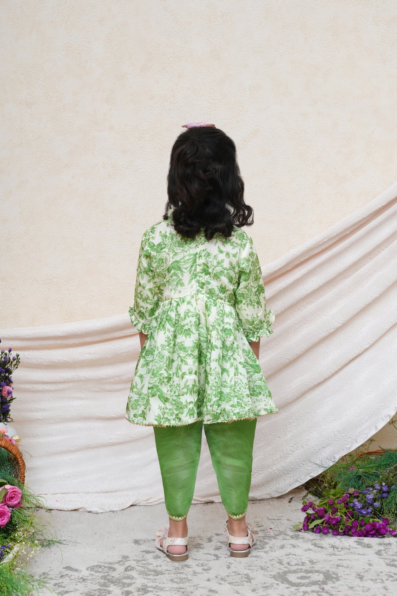 Green Rose Printed Peplum and Green Dhoti
