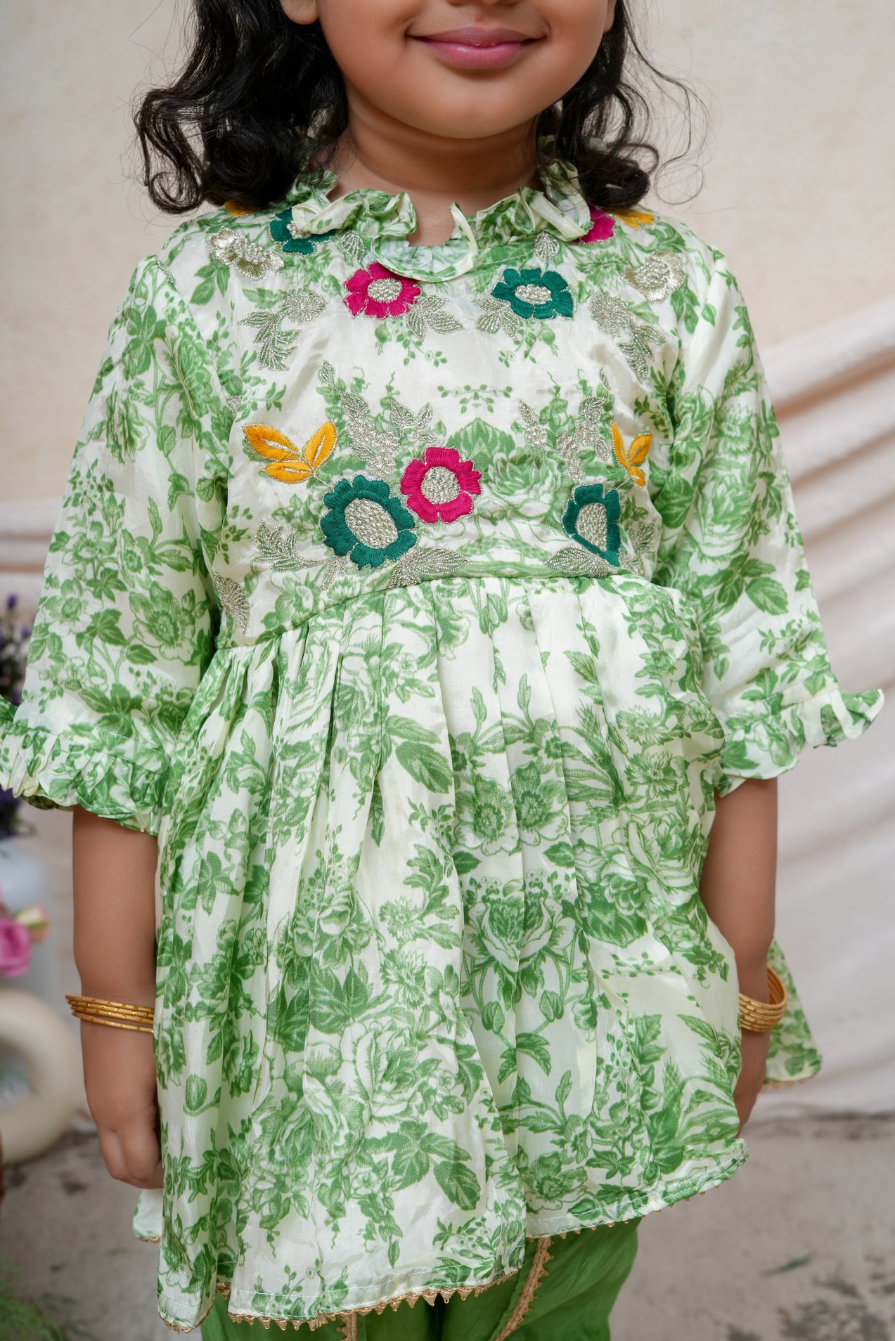 Green Rose Printed Peplum and Green Dhoti