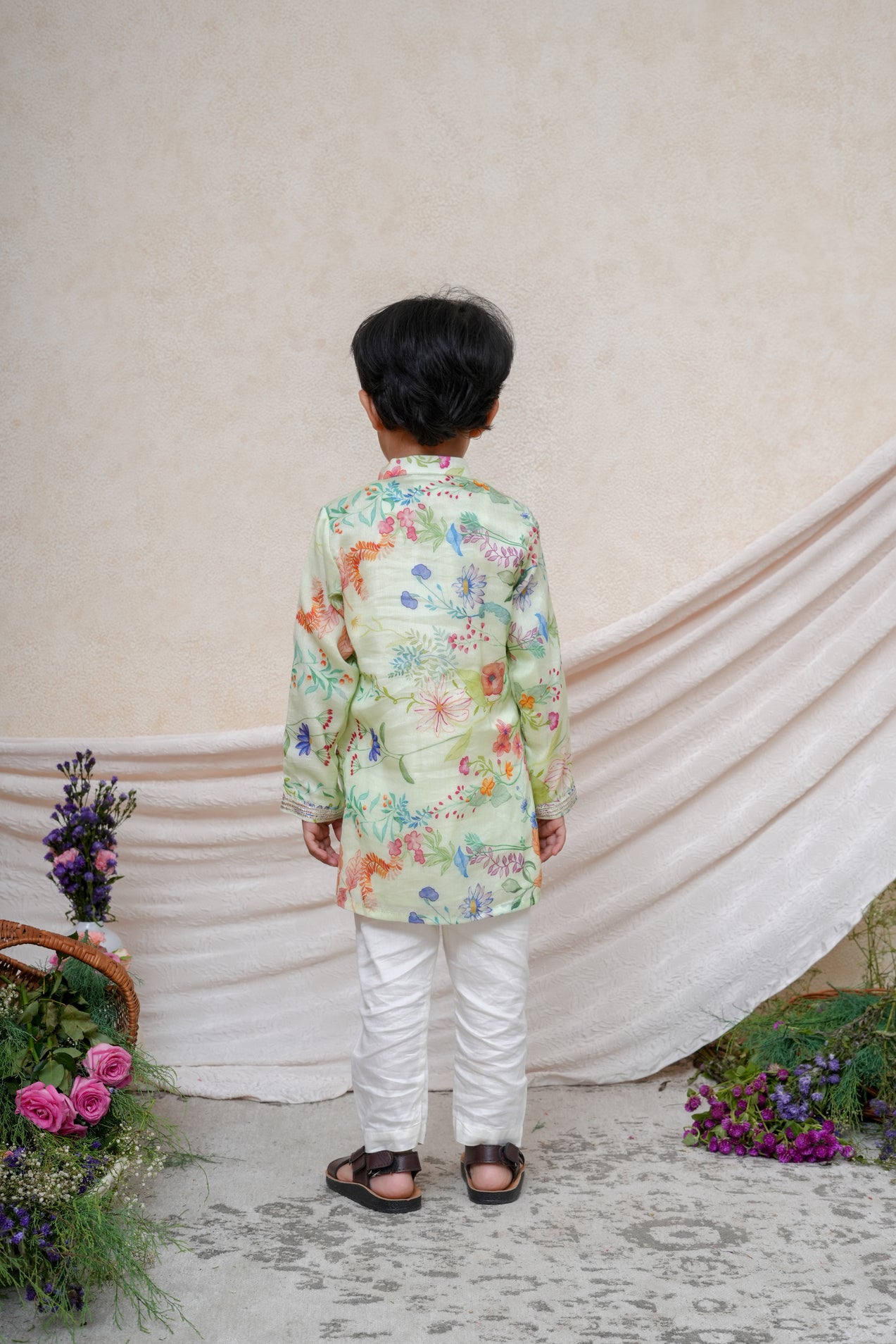 Mint Chanderi FLoral Printed Kurta and Pant