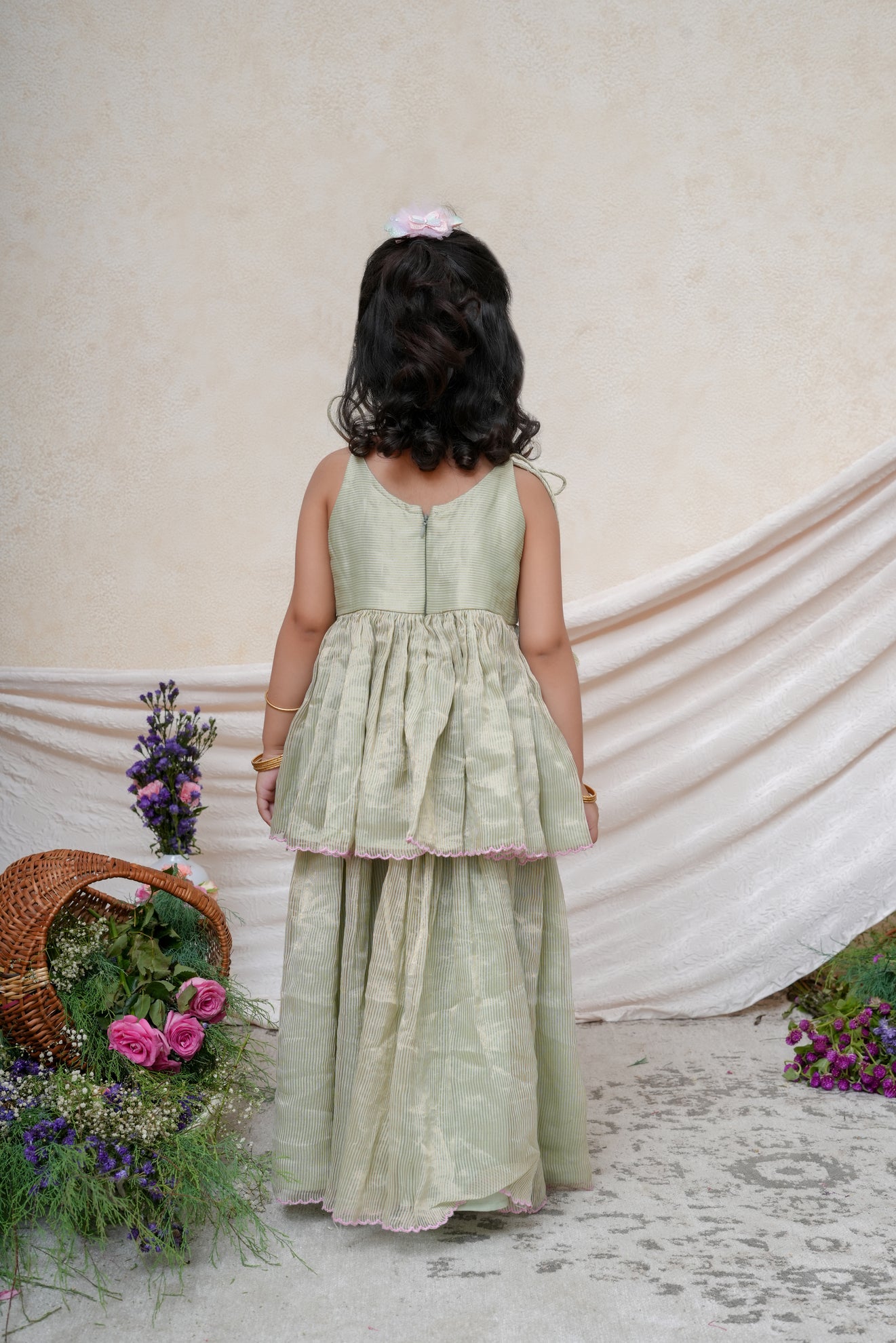 Flamingo Beaded Mint Strapless Tissue Peplum and Flare Pant