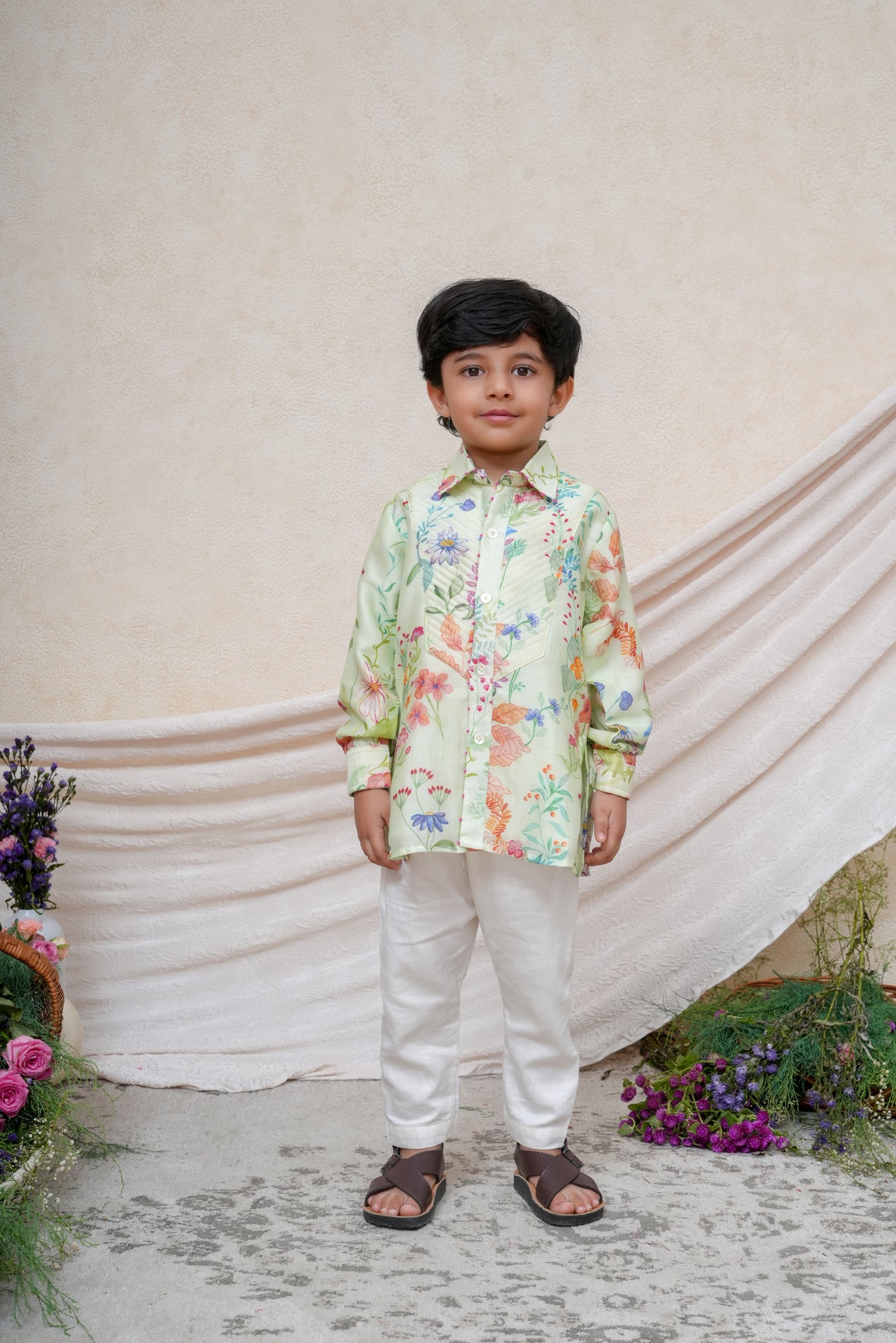 Mint Chanderi FLoral Printed Kurta and Pant