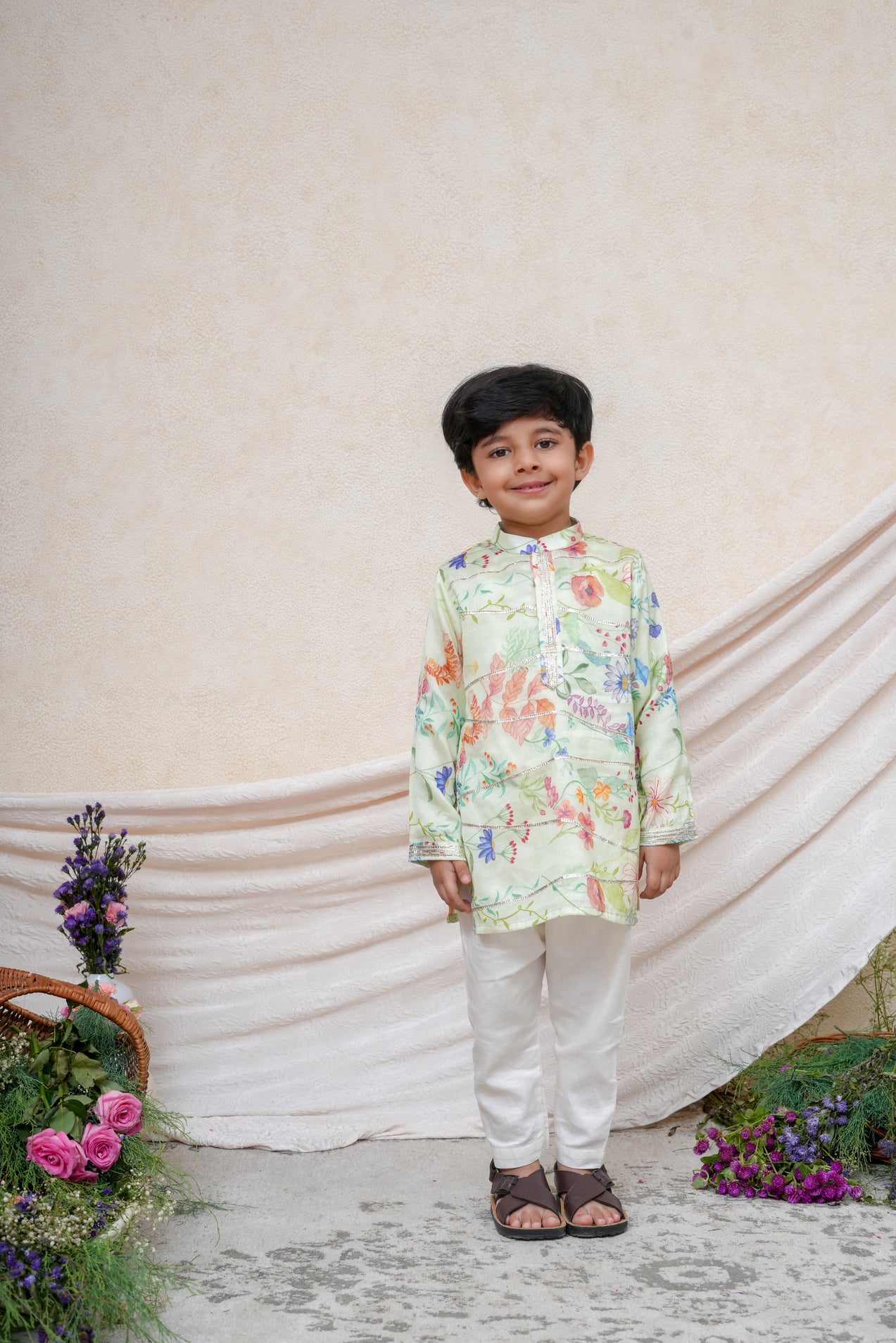 Gota Lace Detailed Light Mint Printed Chanderi Kurta and Pant